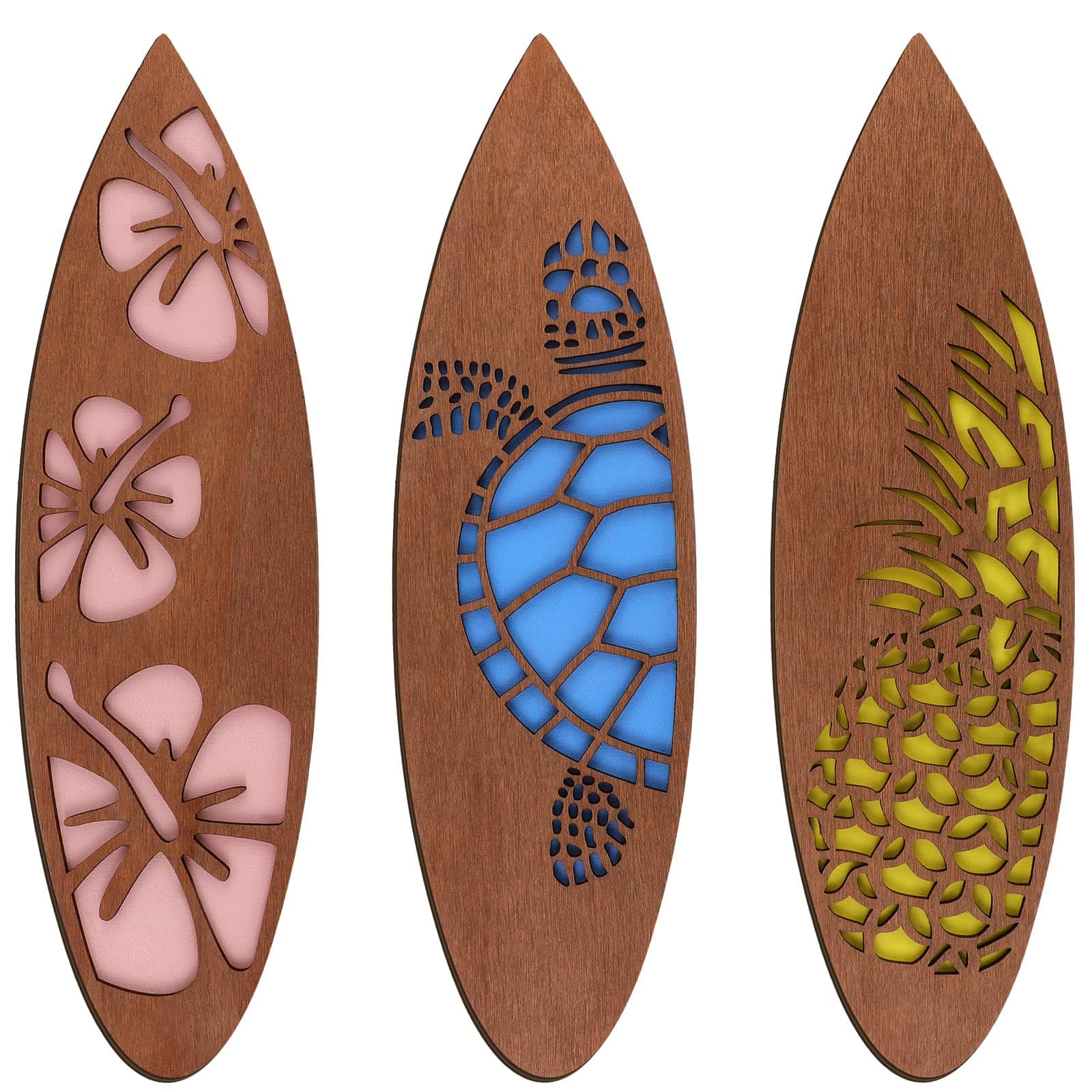 Tatuo 3 Pcs Surfboard Wall Decor Wooden Beach Surfboard Hanging Sign Summer Decor Available in Sizes Tropical Coastal Wall Decoration for Home Living Room Party(Retro,11.81 x 3.31 x 0.2 Inch)