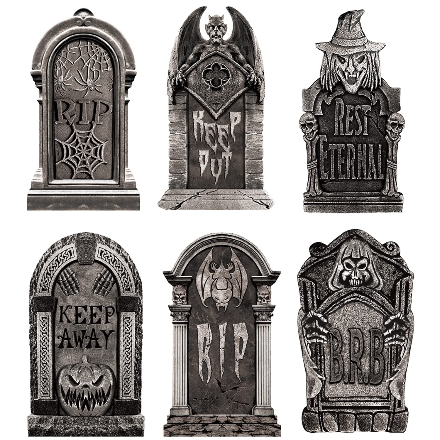 GGEROU Halloween Foam RIP Graveyard Tombstones,6 Pack Halloween Headstone Yard Signs Halloween Garden Decorations for Halloween Party, Haunted House, Graveyard and Outdoor Lawn