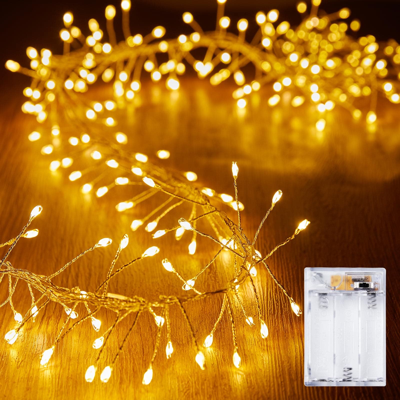 Brightown Fairy Lights Battery Operated, 10Ft 120 LED Firecracker String Lights, Waterproof Silver Wire Starry Firefly Light for DIY Wreath Wedding Indoor Outdoor Christmas Garden Decorations