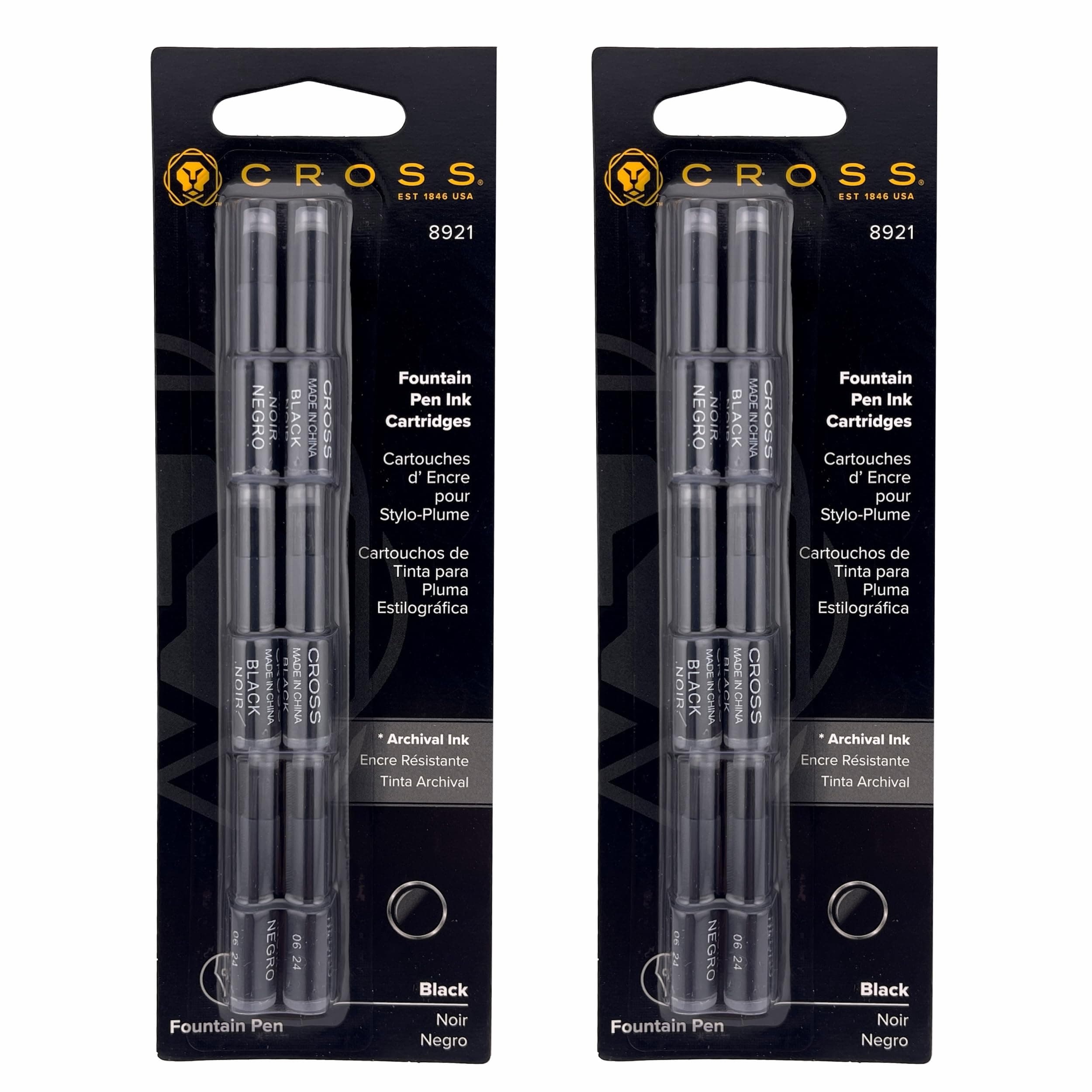 2 Packs - Cross Fountain Pen Cartridge Ink Refills, Black Ink Cartridges, 6 per card (8921)