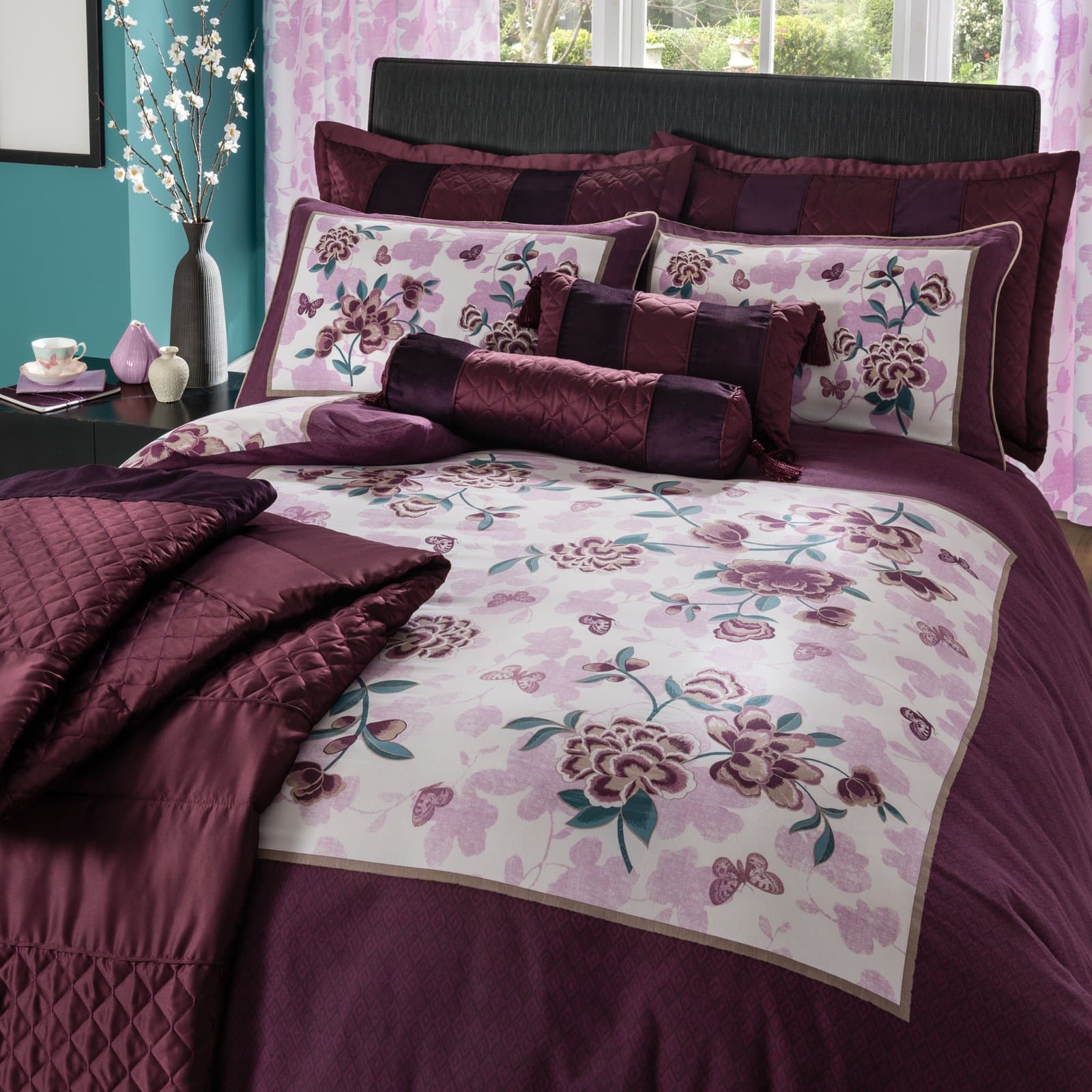 Home Corrine Duvet Cover Set, Plum, Super King