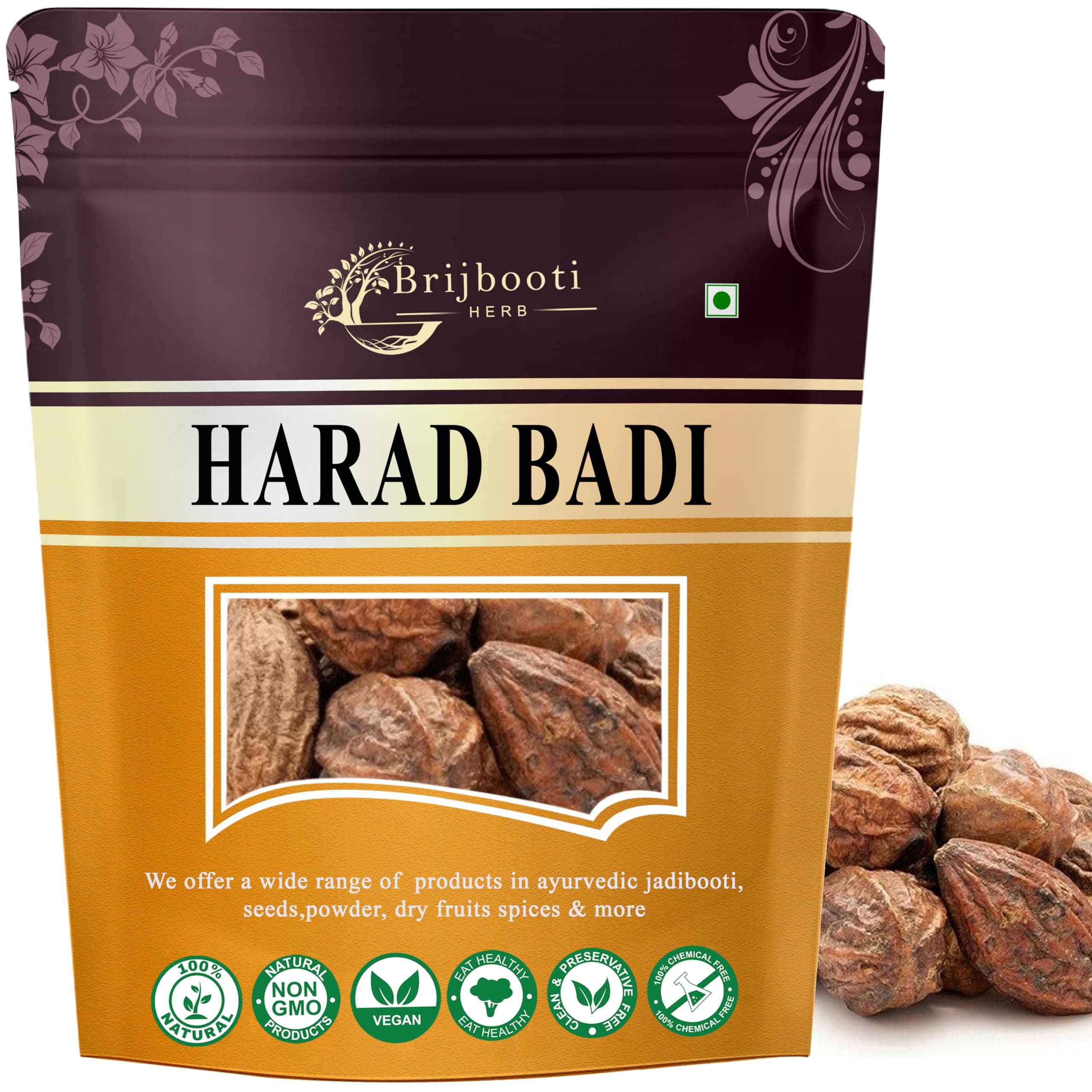 Brijbooti Natural Harad badi Whole - 200 Gm - Kadukkai - Karakkaya - Yellow T...