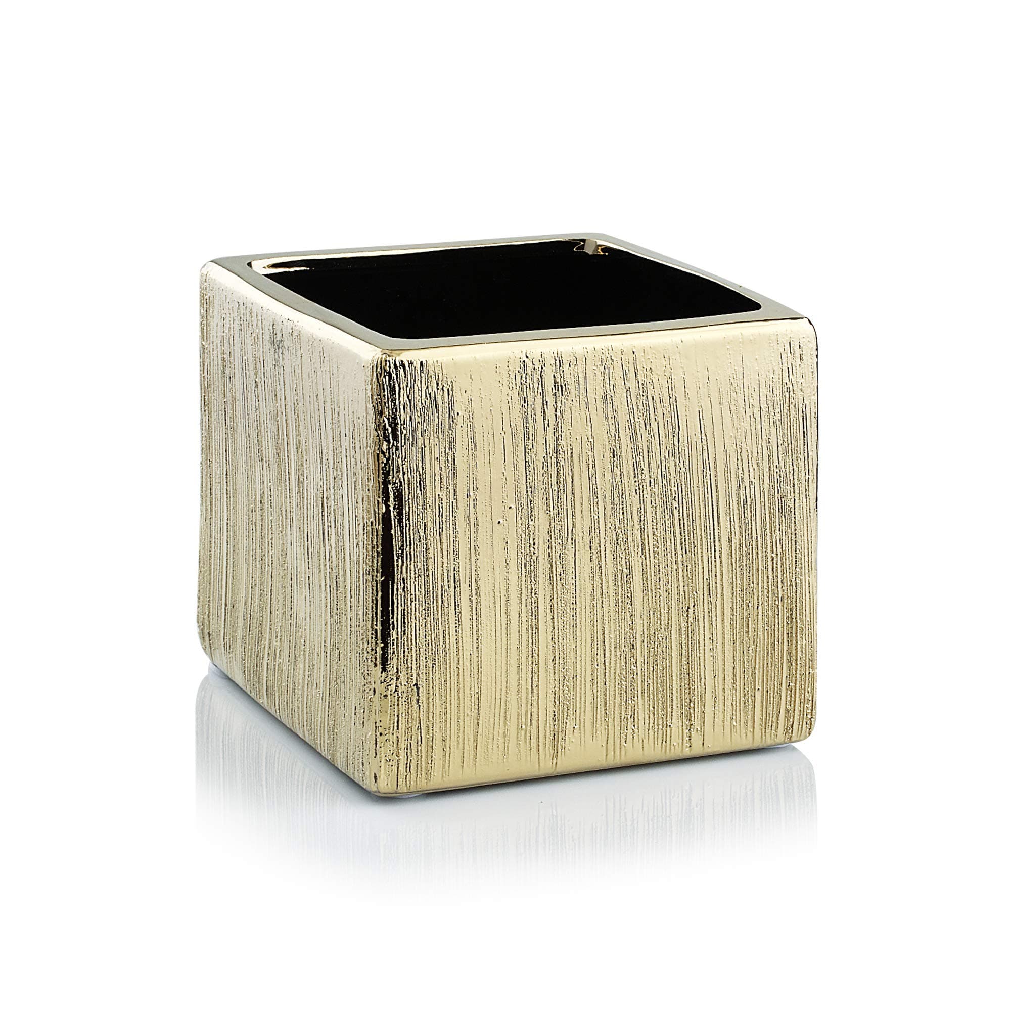 WGVI Cube Square Vase, Ceramic, Gold Etched, 5.5"