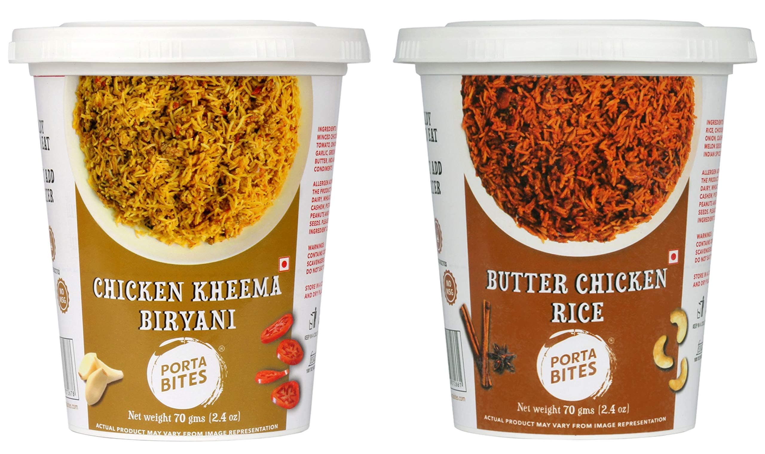 Porta Bites Instant Ready To Eat | Chicken Kheema Biryani, Butter Chicken Rice | Fully Cooked | Freeze Dried | 100% Natural, No Preservatives, No Additives | Pack of 2 |