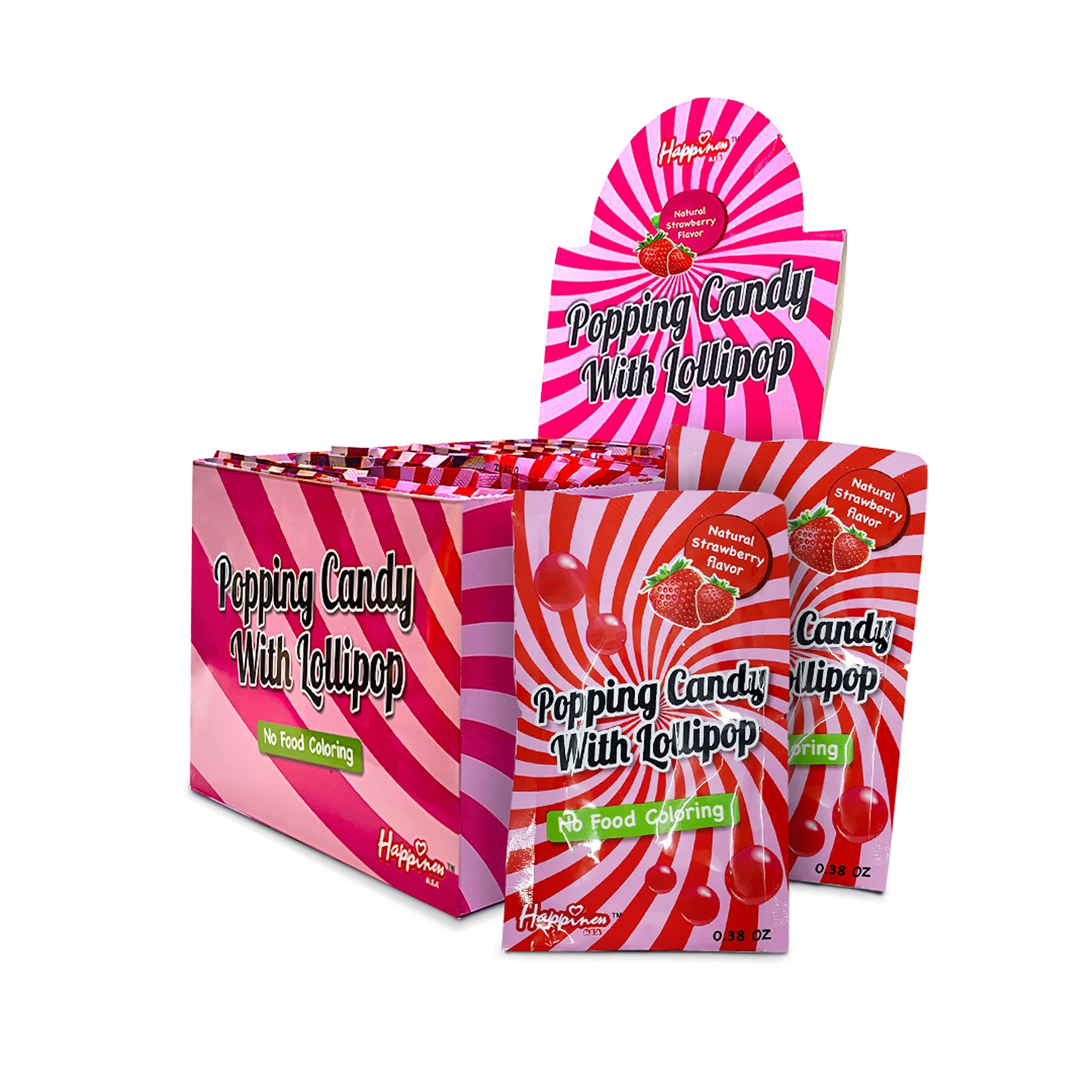 Happiness USA 50 Pack Pop Rock Candy with Dip Lollipops Individually Wrapped | All Natural Dye Free Suckers & Strawberry Candy Rocks No Artificial Colors or Flavors | Non Dairy Birthday Party Favors