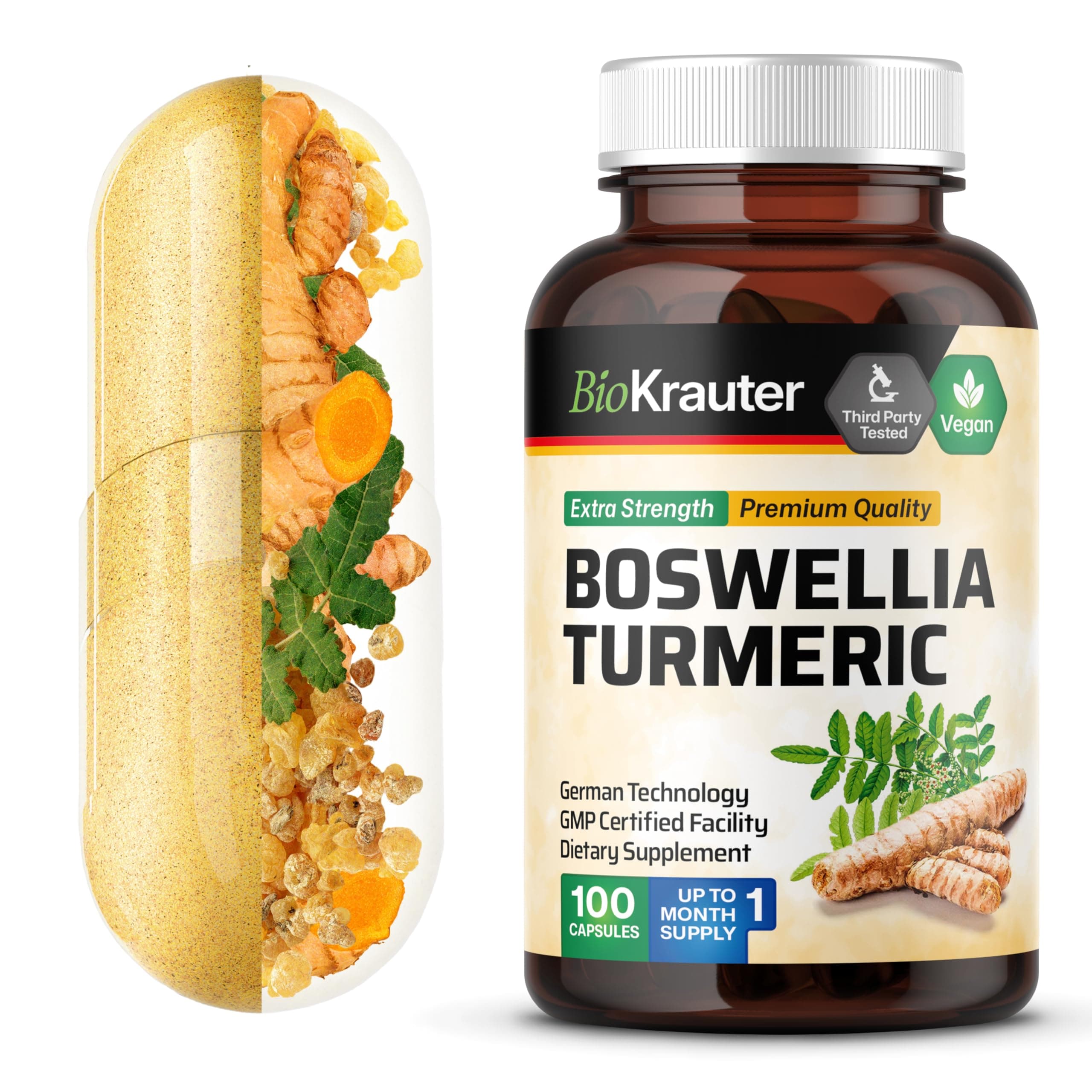 MH RESEARCH Boswellia Curcumin Capsules - Organic Frankincense & Turmeric Extract Supplement - Natural Immunity, Cognitive, Heart & Joint Function Support Complex - Vegan, Non-GMO - 2100 mg, 100 Caps