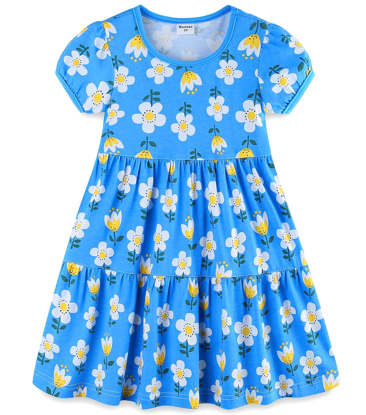 Girl's Dresses Cotton Ruffle Sleeve Tiered Swing A-Line Cute Midi Casual Sundress