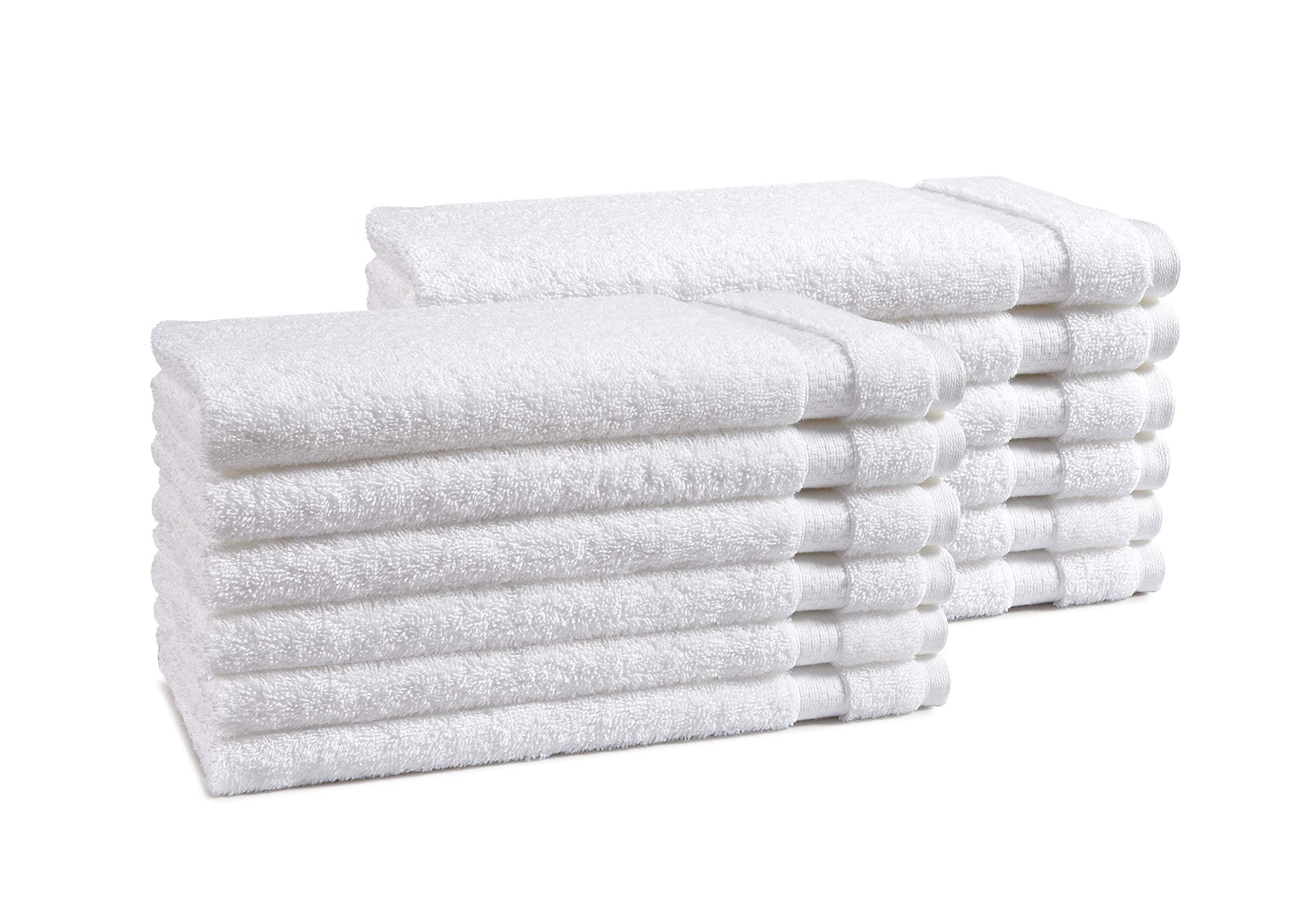 AmazonCommercial Premium 100% Cotton Hand Towel Set - Pack of 12, 16 x 28 Inches, 550 GSM, White