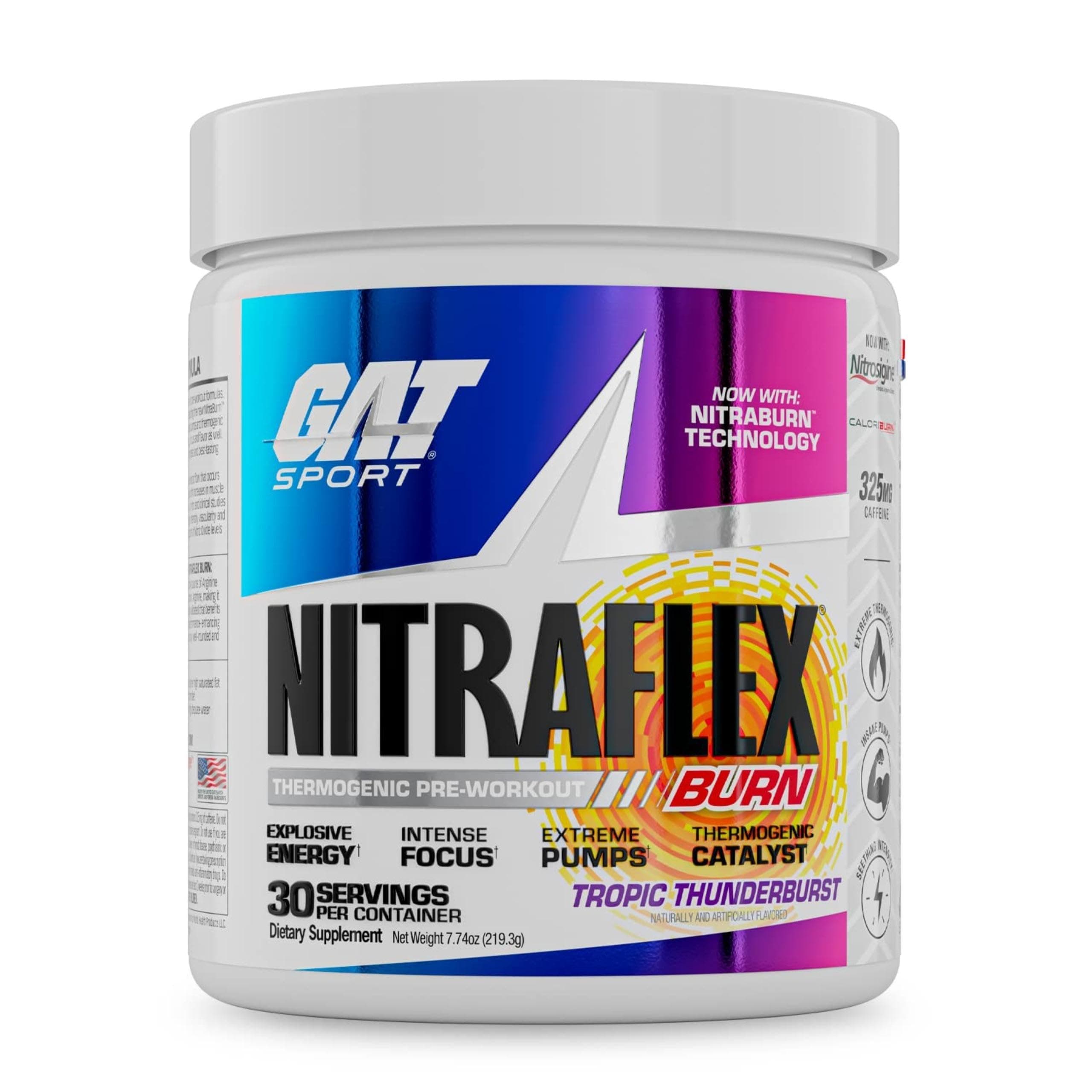 NITRAFLEX Burn, Pre Workout Thermogenic Powder, Tropic Thunderburst, 30 Servings