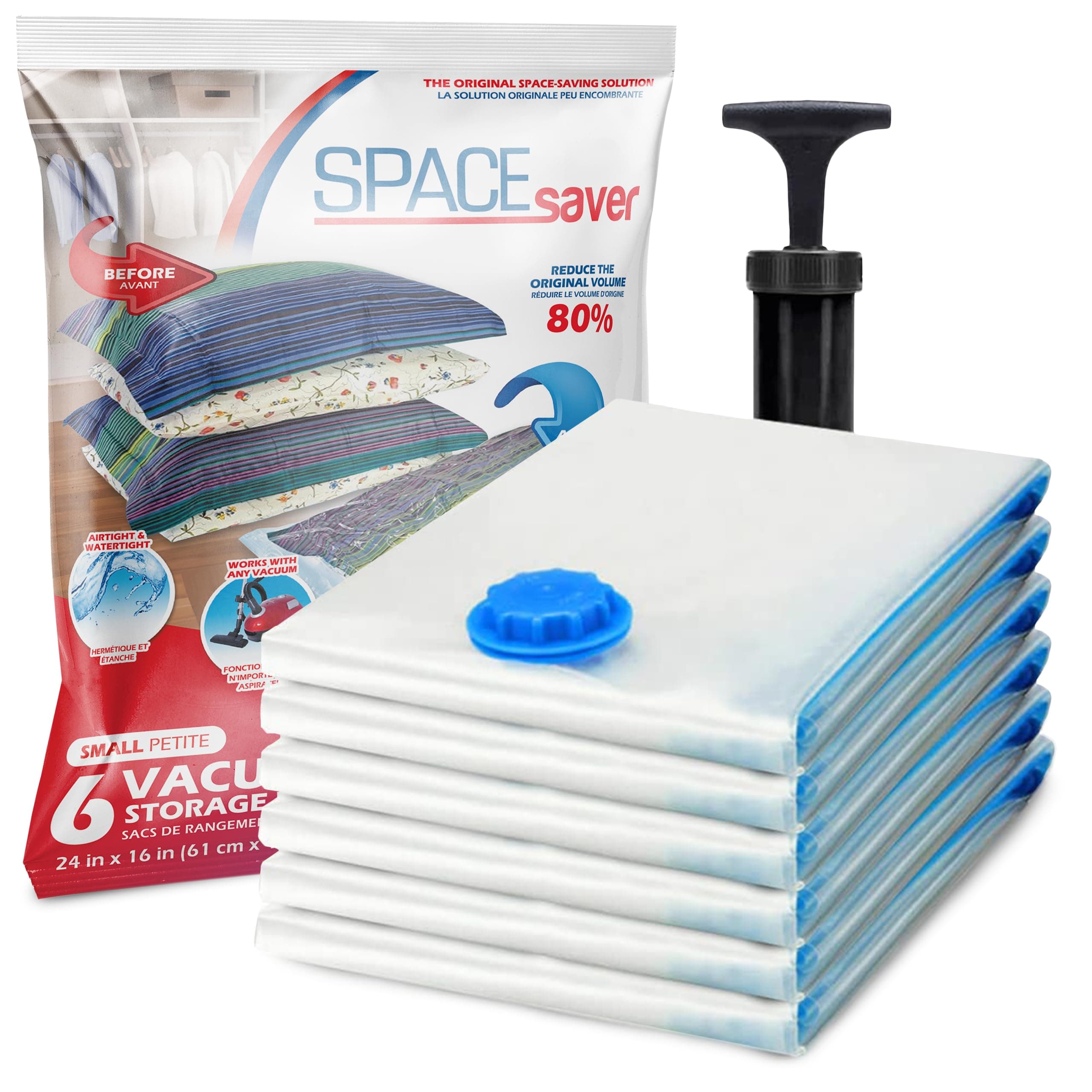 6 Pack Small Vacuum Storage Bags for Comforters, Blankets & Clothes – Vacuum Sealed Compression Bags with Hand Pump – Space Saver Storage Bags for Bedding, Moving, Travel & Organization