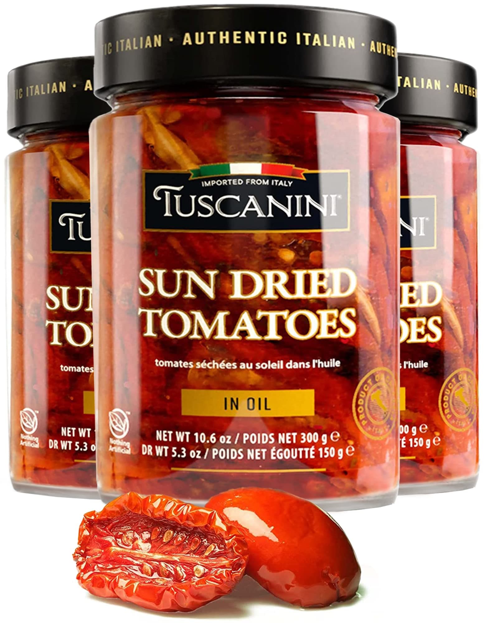 Premium Sun-dried Tomatoes in Olive Oil, 10.6 oz, (3 Pack) Product of Calabria Italy | Julienne Cut | Nothing Artificial | Kosher (including Passover)