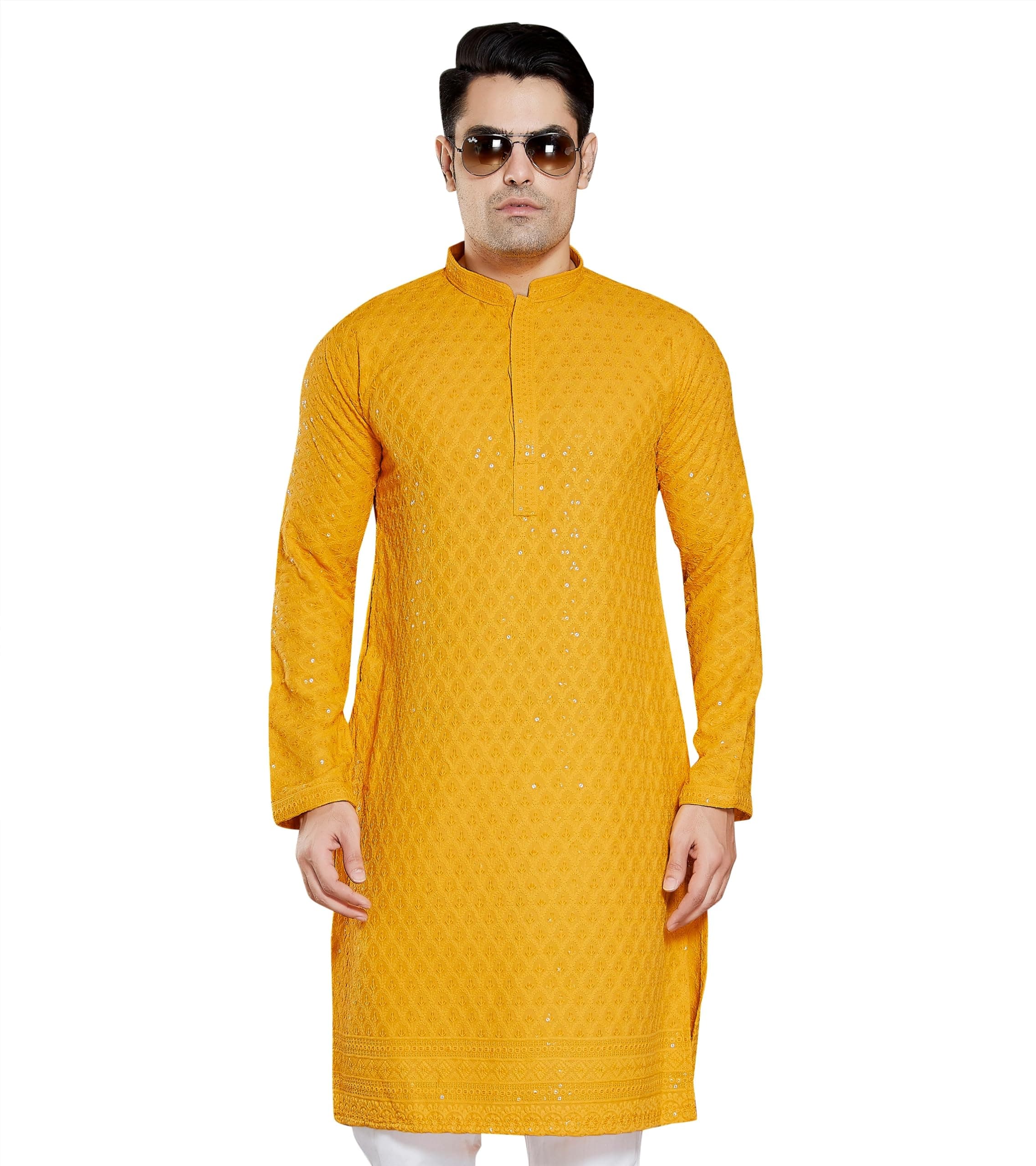 Men's Sequince Embroidered Cotton Blend Only Kurta