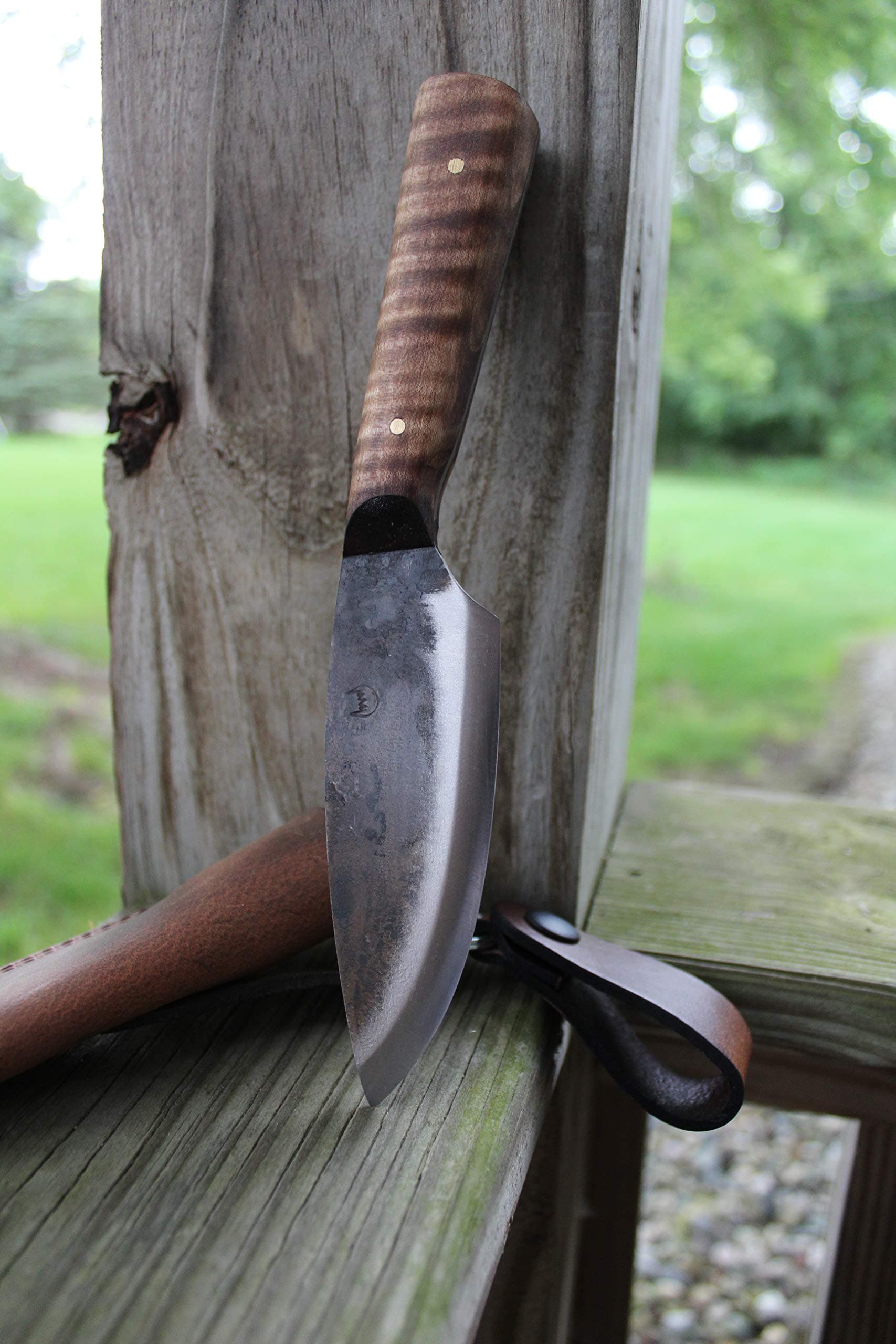 Bush 1 Jeff White Knife with Walnut Handle and Brown Full Leather Sheath