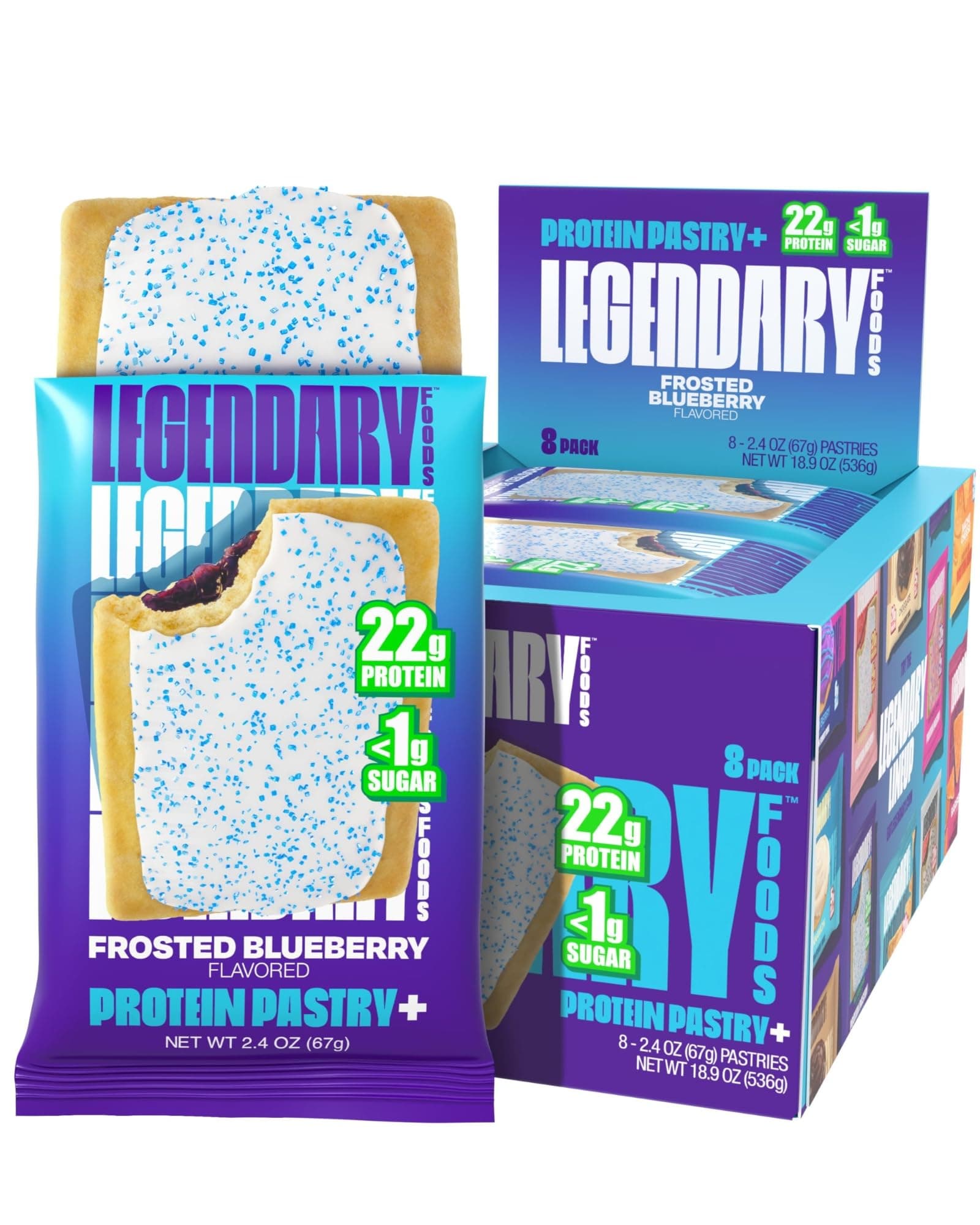 22g Protein Pastry 0g Added Sugar, Low Carb, Gluten Conscious, Keto Snack, Ideal for Glucose Management, Includes Whey Protein Isolate, 8 Pack Frosted Blueberry