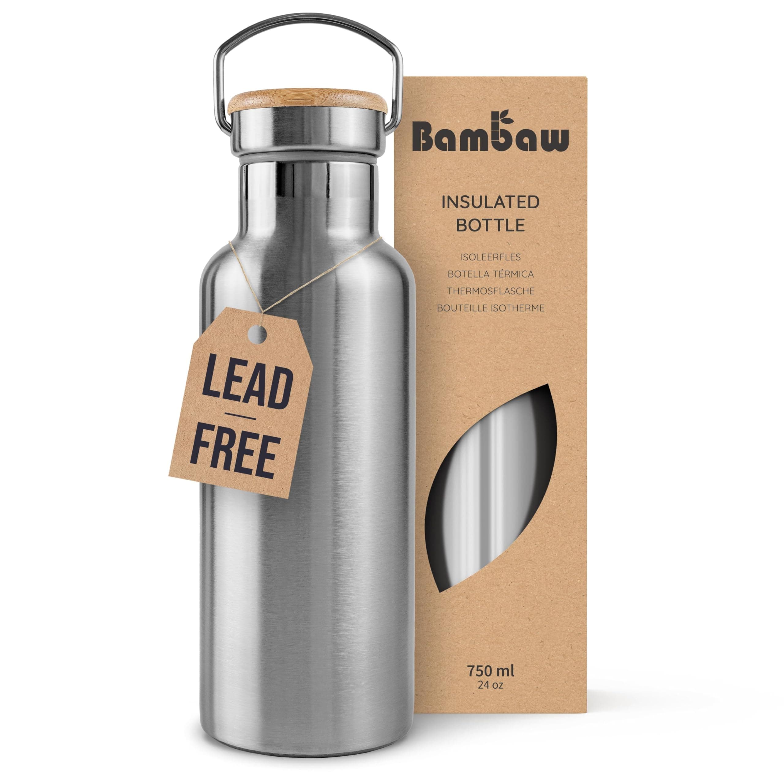 – Insulated Water Bottle | Stainless Steel Water Bottle 750 ml | Eco Friendly Reusable Bottle | Leakproof and Plastic Metal Water Bottle| Keeps Hot and Cold Drinks | Eco Water Bottle | Bambaw