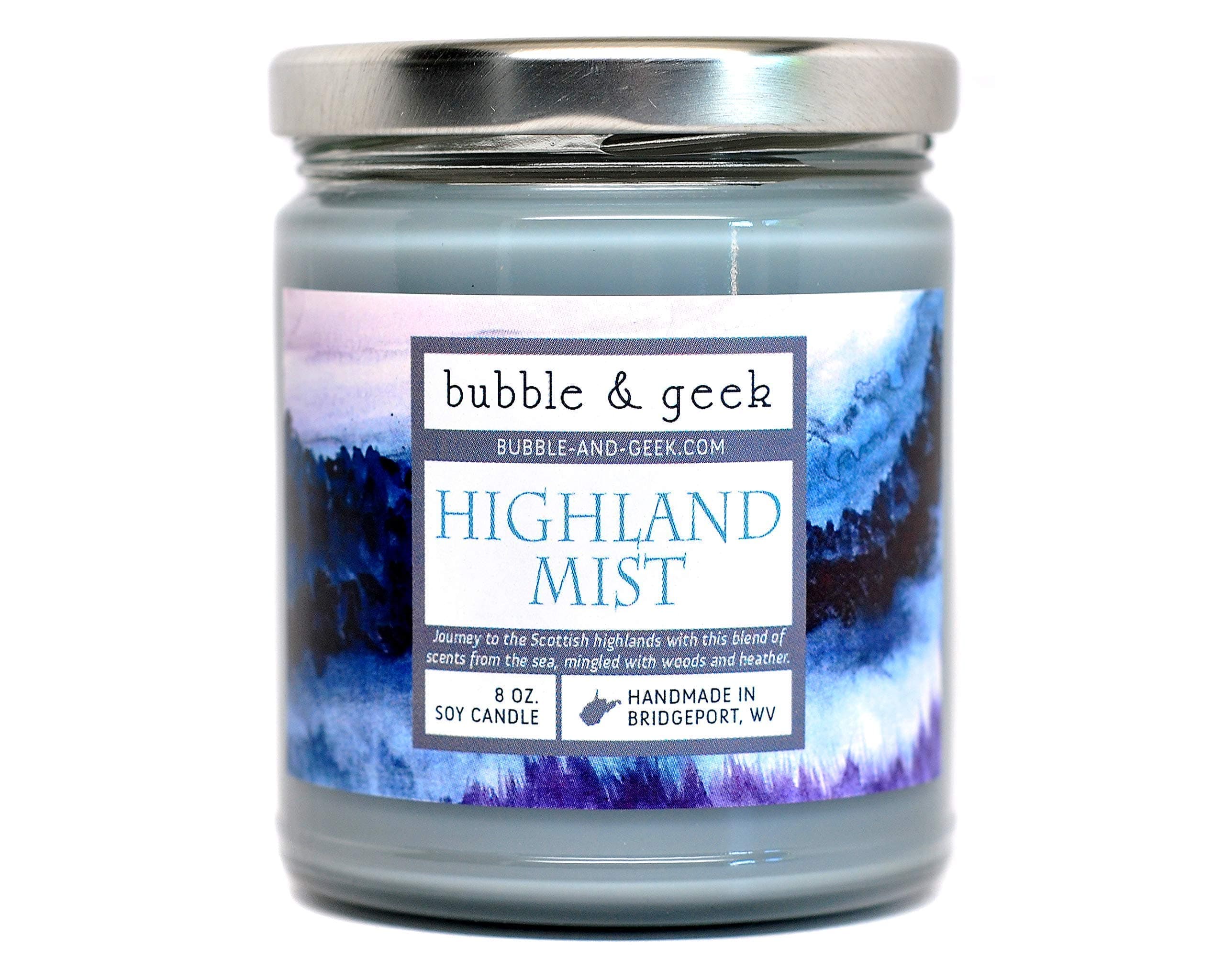 Bubble and Geek"Highland Mist" Scented Soy Candle, 8 oz Jar, Scotland