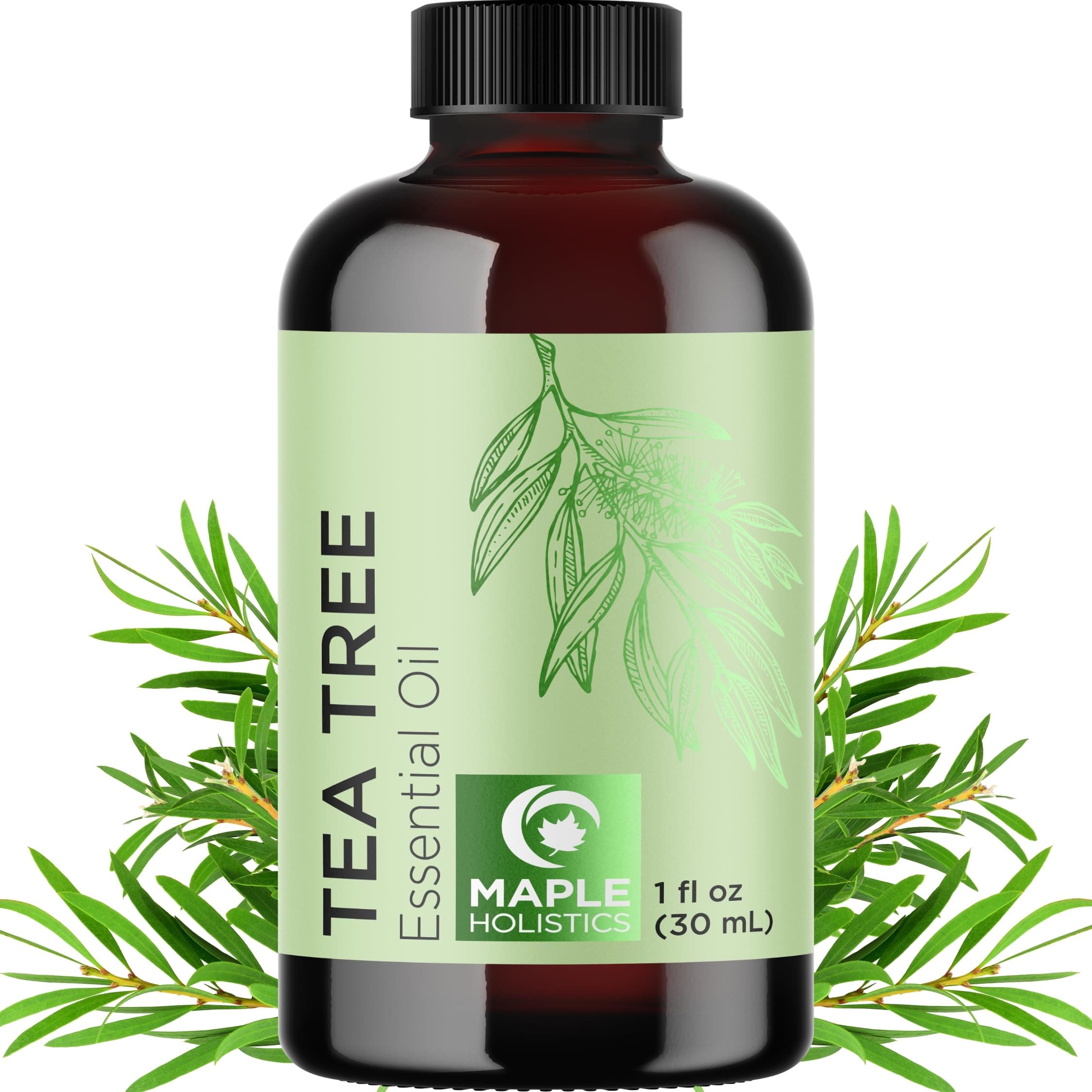 Pure Tea Tree Oil for Hair Skin and Nails - 100% Pure Undiluted Tea Tree Essential Oil with Dropper for Topical Uses Aromatherapy Diffusing and Home and Beauty DIYs - Vegan and Cruelty Free (1 Fl Oz)
