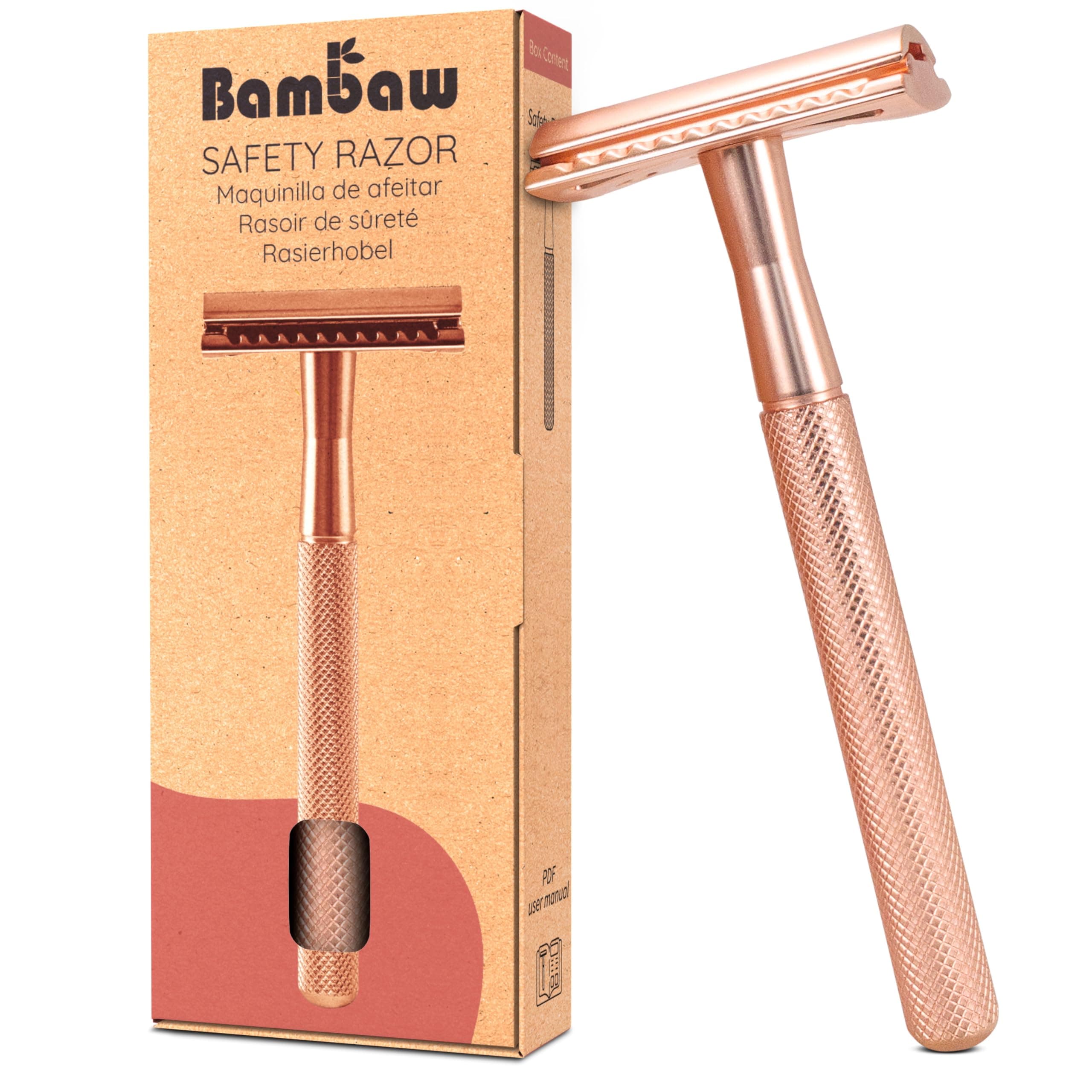 Bambaw Single Blade Razor for Women, Metal Safety Razor Women for a Luxurious Wet Shave Experience, Ideal for of All Skin Types, Suitable for Full Body, No Blade Included (Rose Gold)