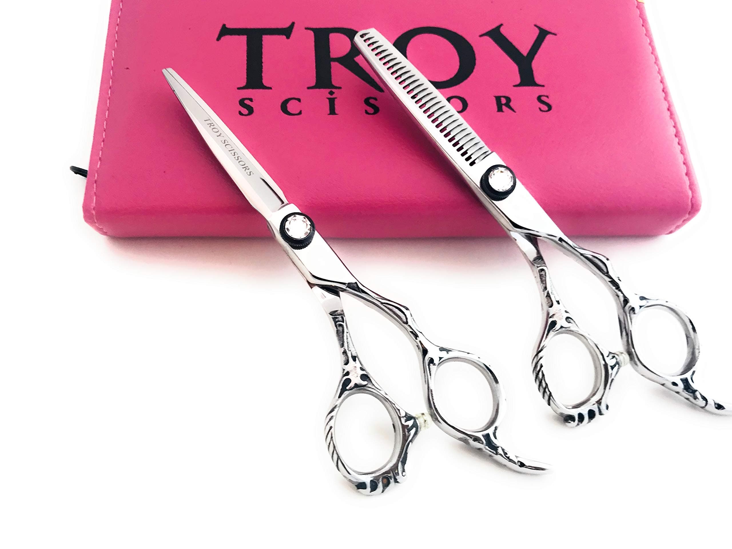 5.5" Professional Barber Razor Edge Silver Titanium Coated Hair Cutting and Texturizing Shears Scissors Student Teacher Kit Set+case Blac