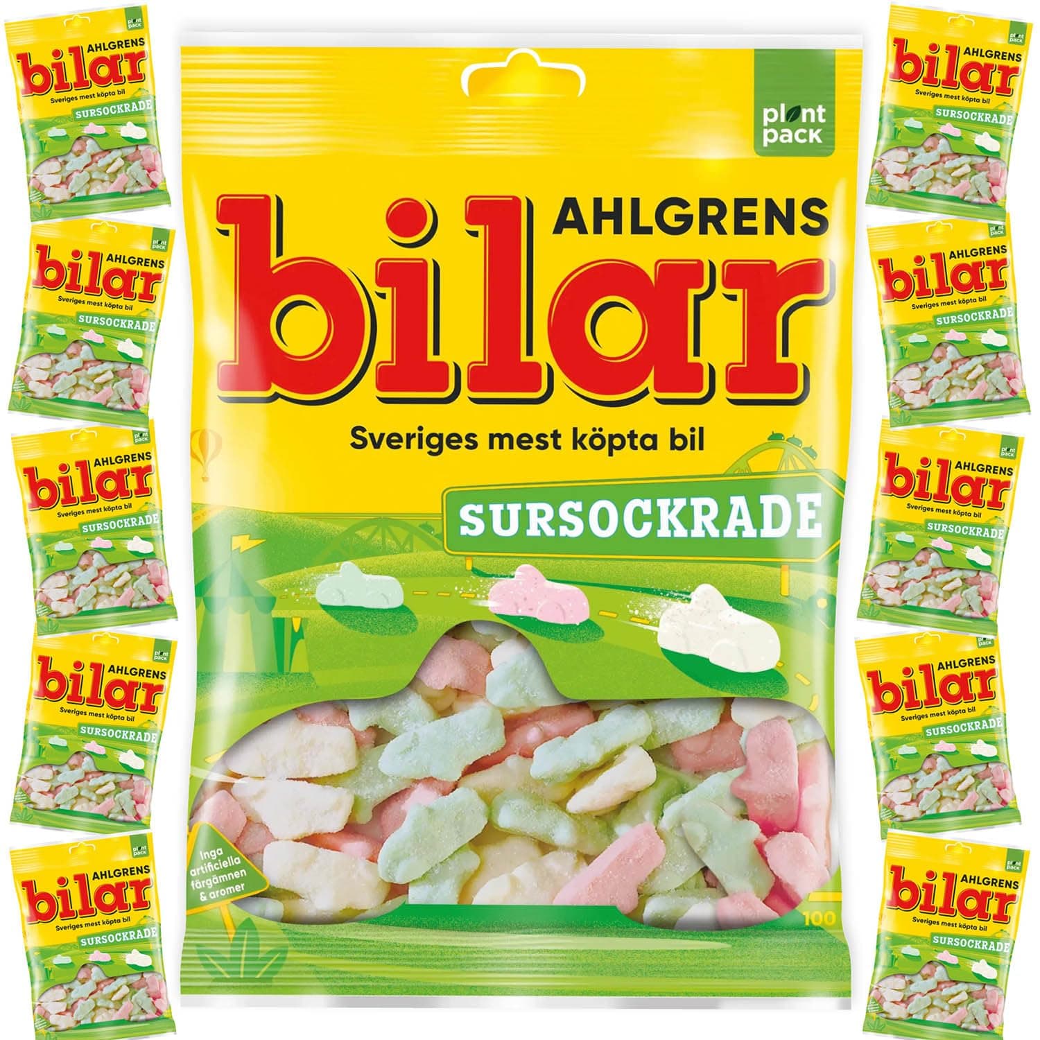 10 Bags x 100g of Ahlgrens Bilar Sour - Swedish Candy - Cars Marshmallow - Sursockrade - Sour Candy