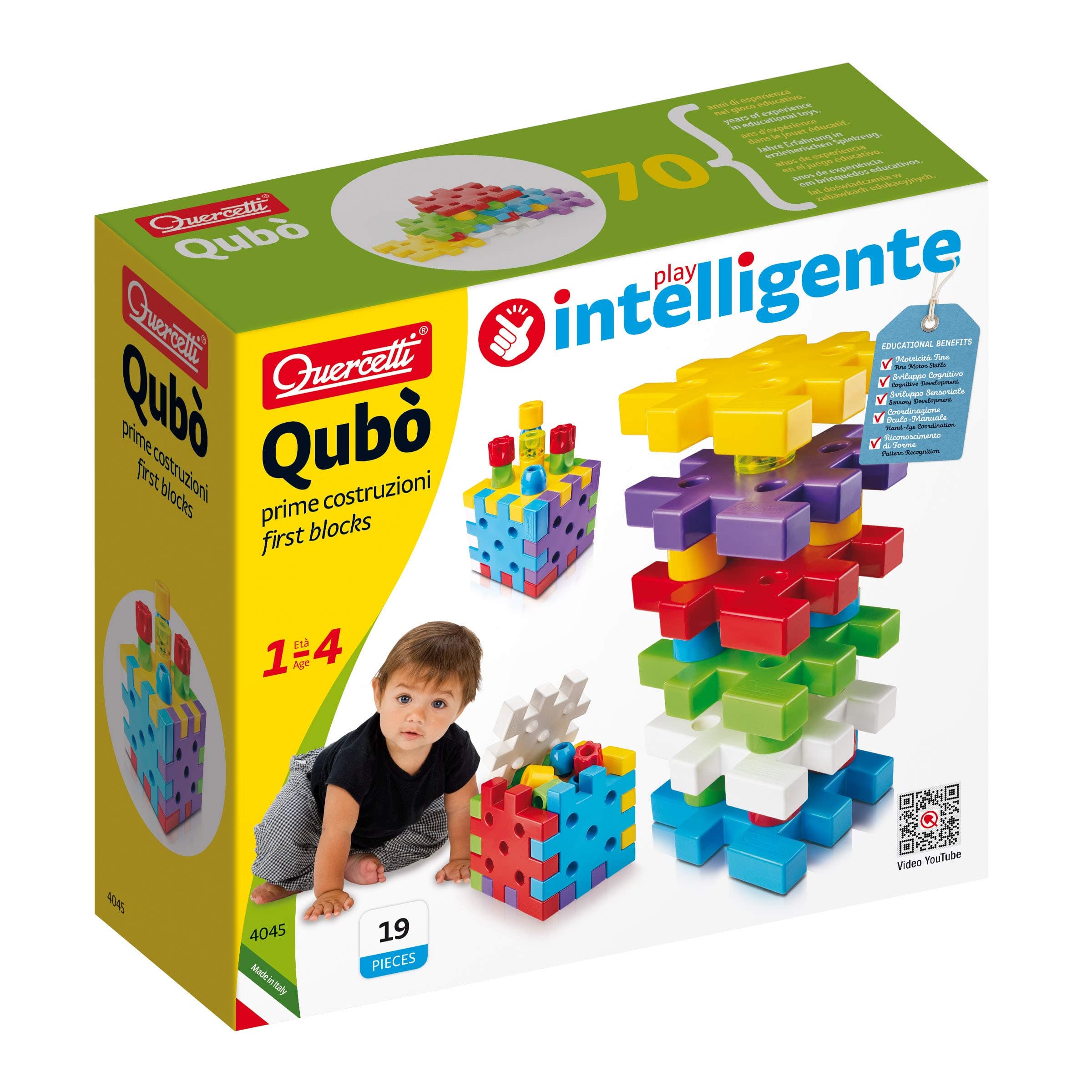 Quercetti Qubo First Building Blocks and Stacking Toy for Kids Ages 1-4 Years