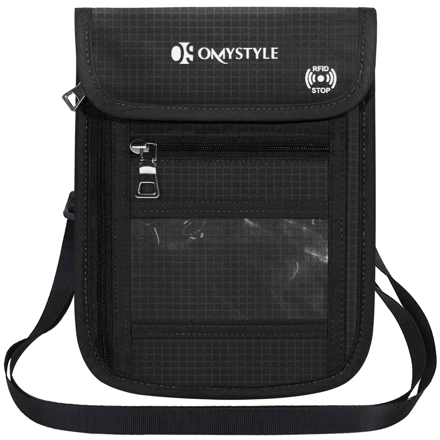 Neck Wallet, RFID Passport Holder for Travel, Adjustable Neck Strap, Waterproof Neck Pouch for Men & Women to Keep Cash, Credit Cards and Documents Safe, Black (8x6)