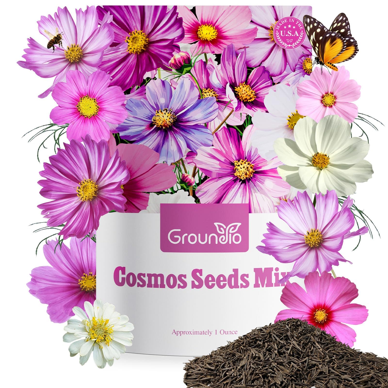 Cosmos Seeds Wildflower Mix 1 Oz, Over 3,000+, 4 Varieties Flowers Seeds for Planting (Radiance, Purity, Pinkie, Picotee), Open Pollinated Bulk