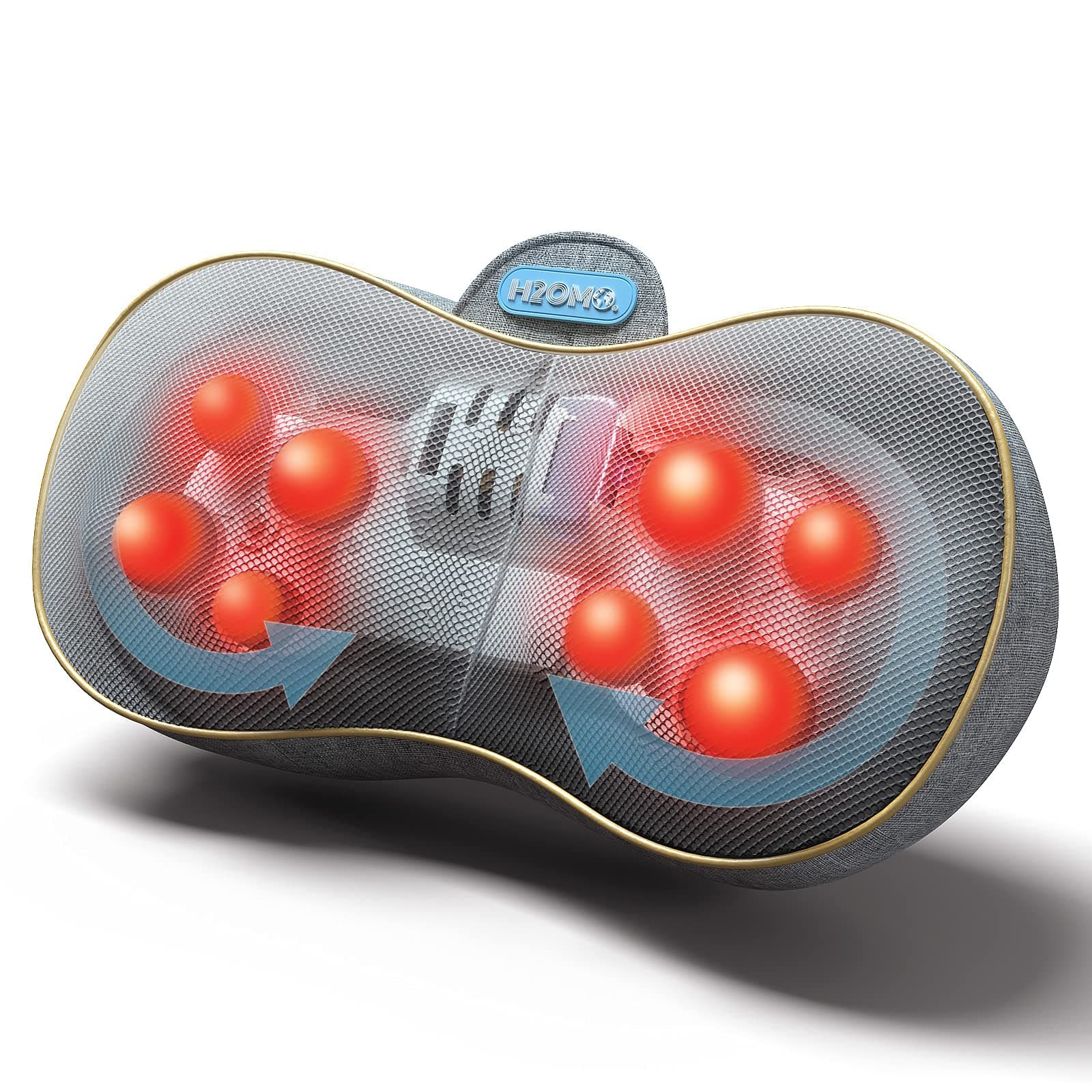 H2OMO Back Massager for Back Pain, Neck Massager with Thermostatic Control Chip, 3-Layer Full-Covering Mesh Shiatsu Neck & Back Massager with Heat, 8 Massage Nodes for Muscle Pain Relief