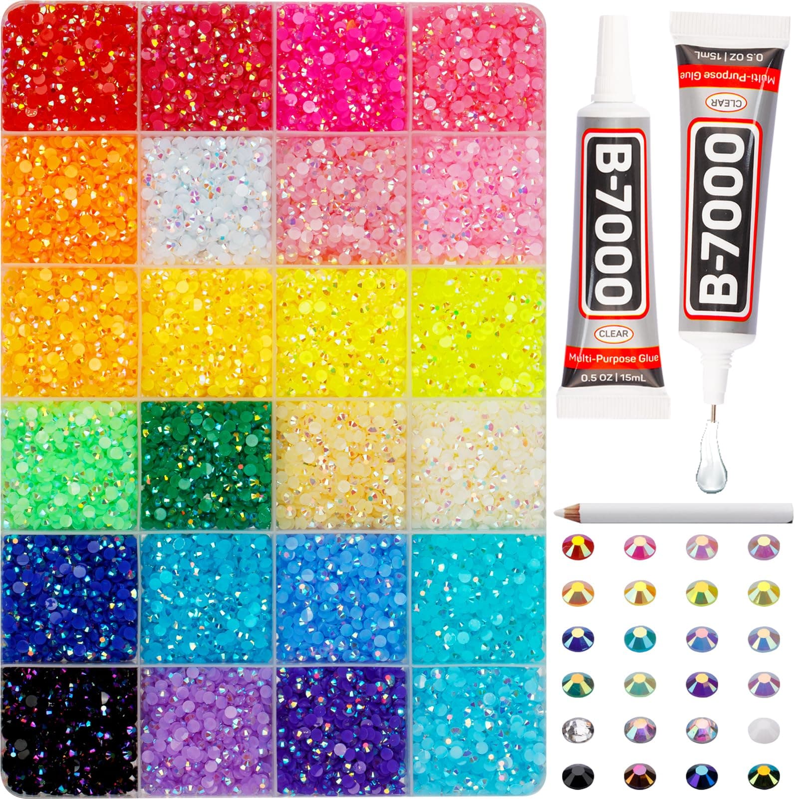 16000Pcs 3mm Rhinestones for Bedazzling, Bedazzler Kit with Rhinestones and Tools, Flatback Resin Jelly AB Colorful Rainbow Crystals Gems Set with Glue for Nail Art Crafting Clothes Crafts