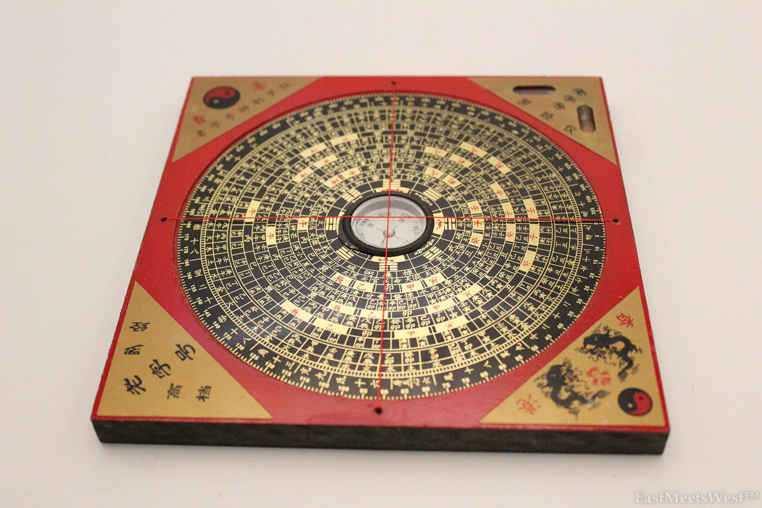 EastMeetsWest Professional Metal Feng Shui Bagua Luo Pan | Luo Jing Compass w Wooden Base