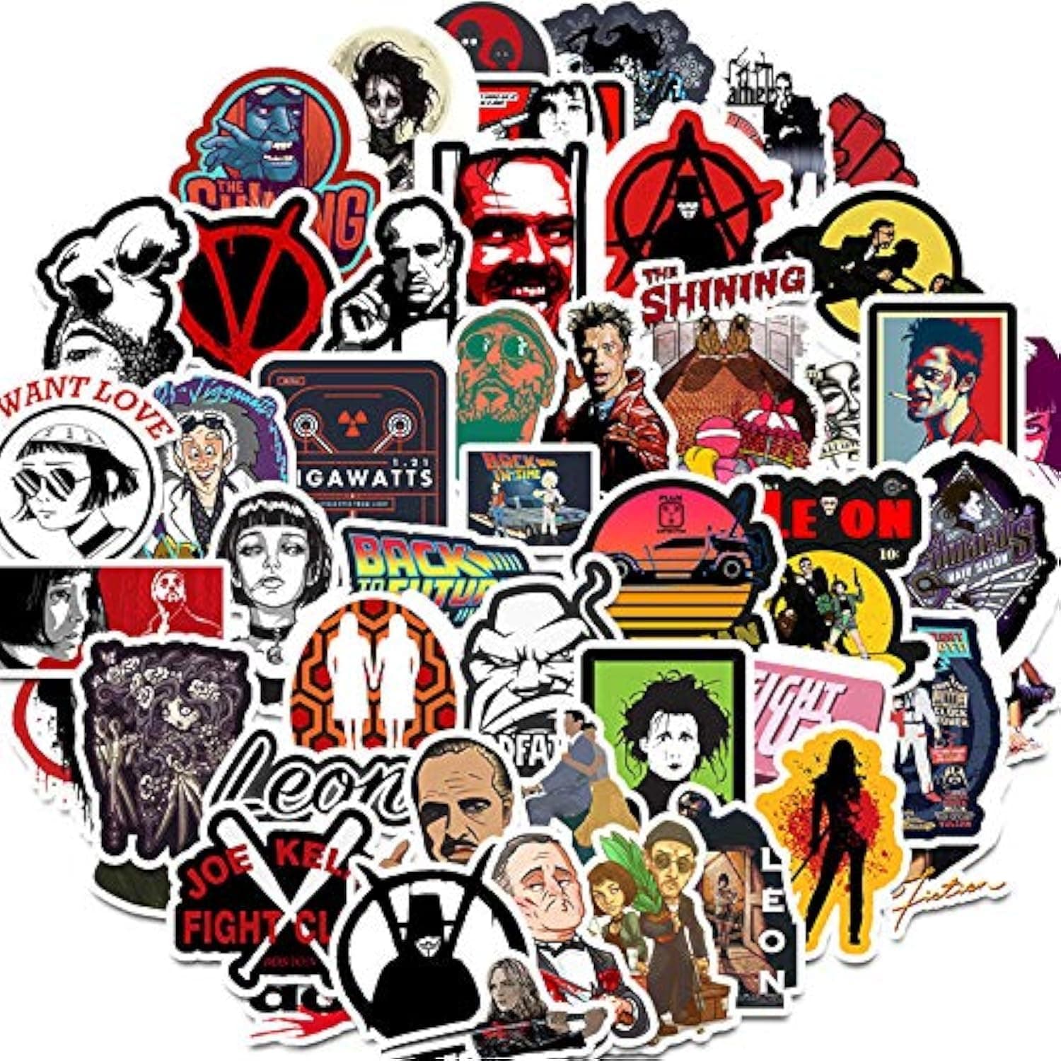Classic Movies Stickers (50 PCS), Gift for Children Teens Adults, Waterproof Vinyl PVC, Multicolor Cartoon Stickers for Laptop, Water Bottle, Skateboard