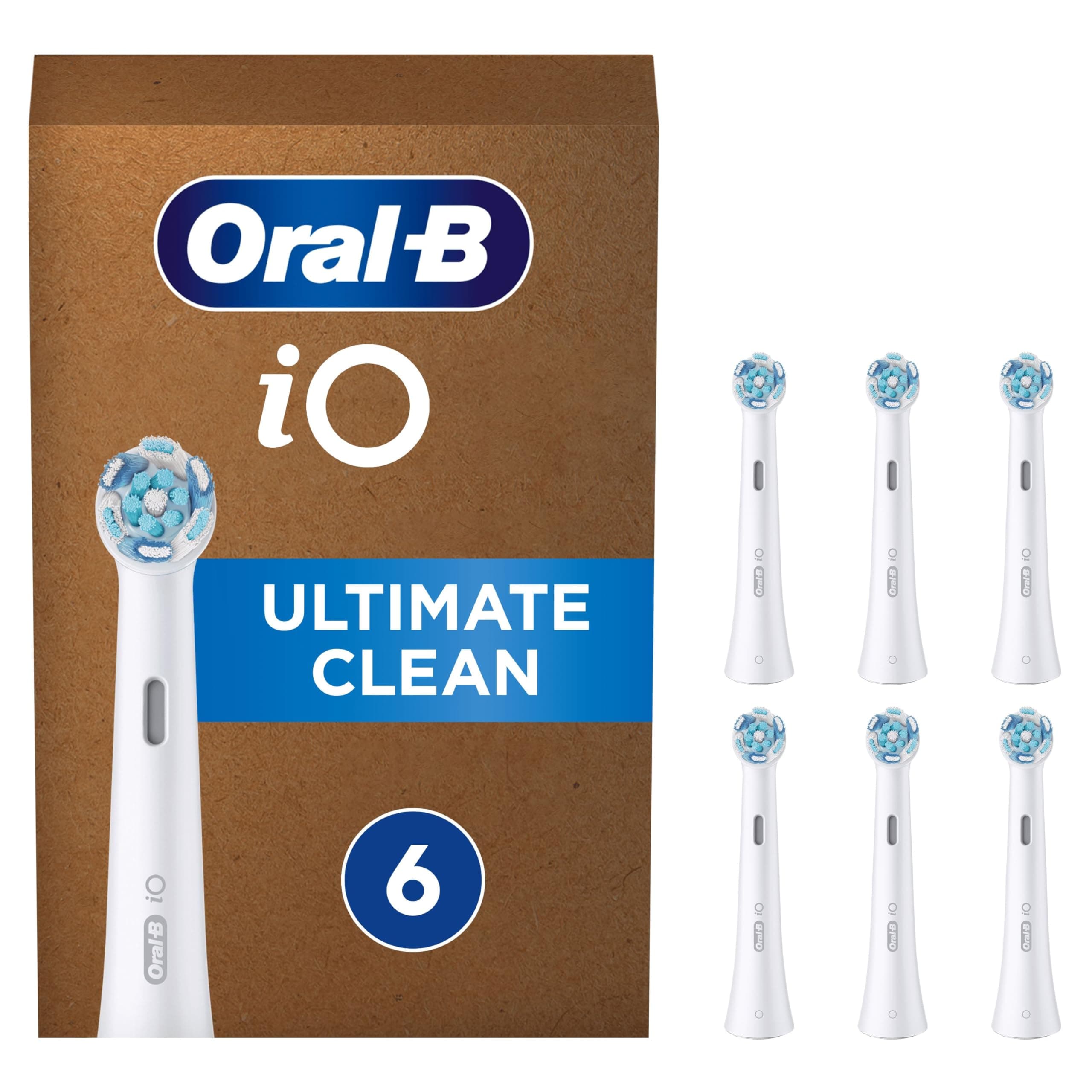 Oral-B iO Ultimate Clean Original Electric Toothbrush Head, Twisted & Angled Bristles for Deeper Plaque Removal, Pack of 6 Toothbrush Heads, Suitable for Mailbox, White
