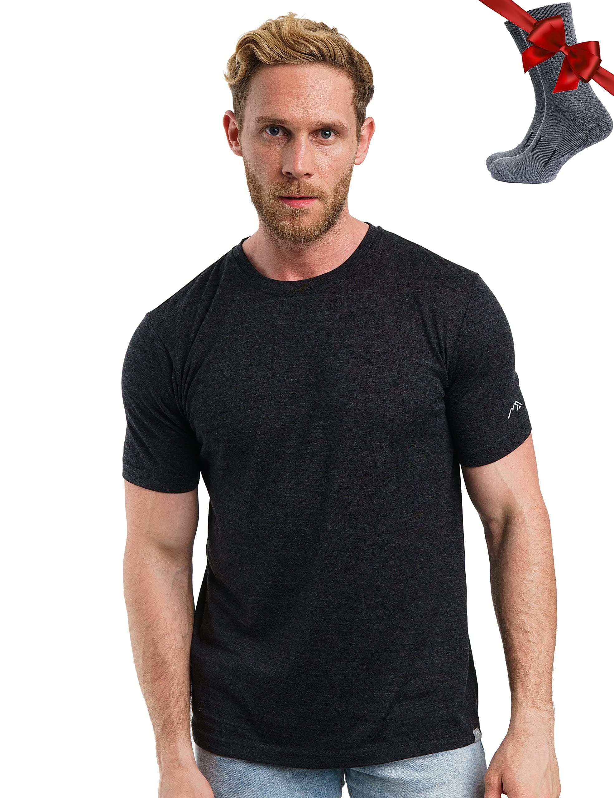 Merino Wool T-Shirt Mens - Merino Wool Undershirt Thermal Shirt for Men and Hiking Socks