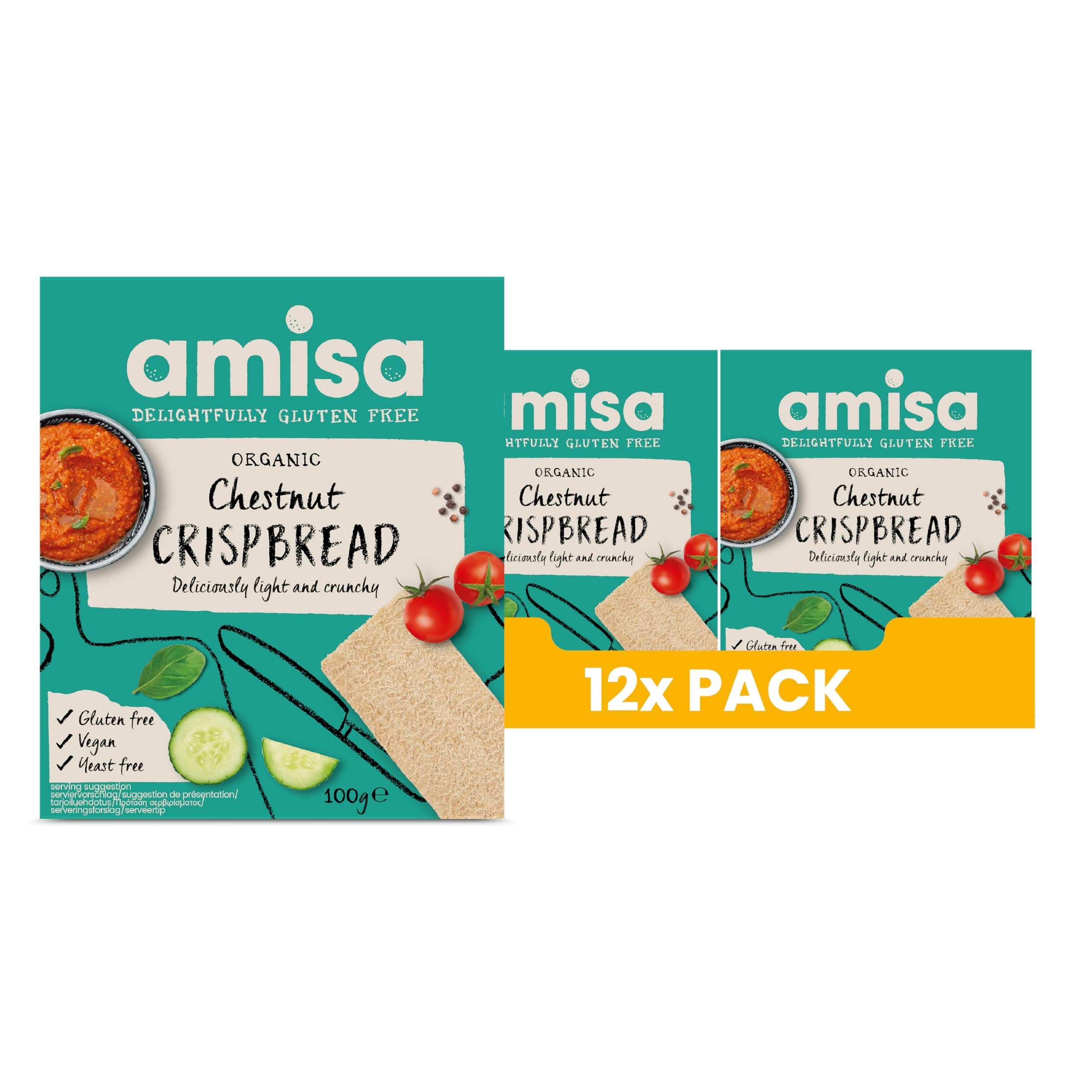 Amisa Organic Chestnut Crispbread, 100g - Light & Crispy Texture - High in Fibre, Vegan-Friendly & Gluten Free