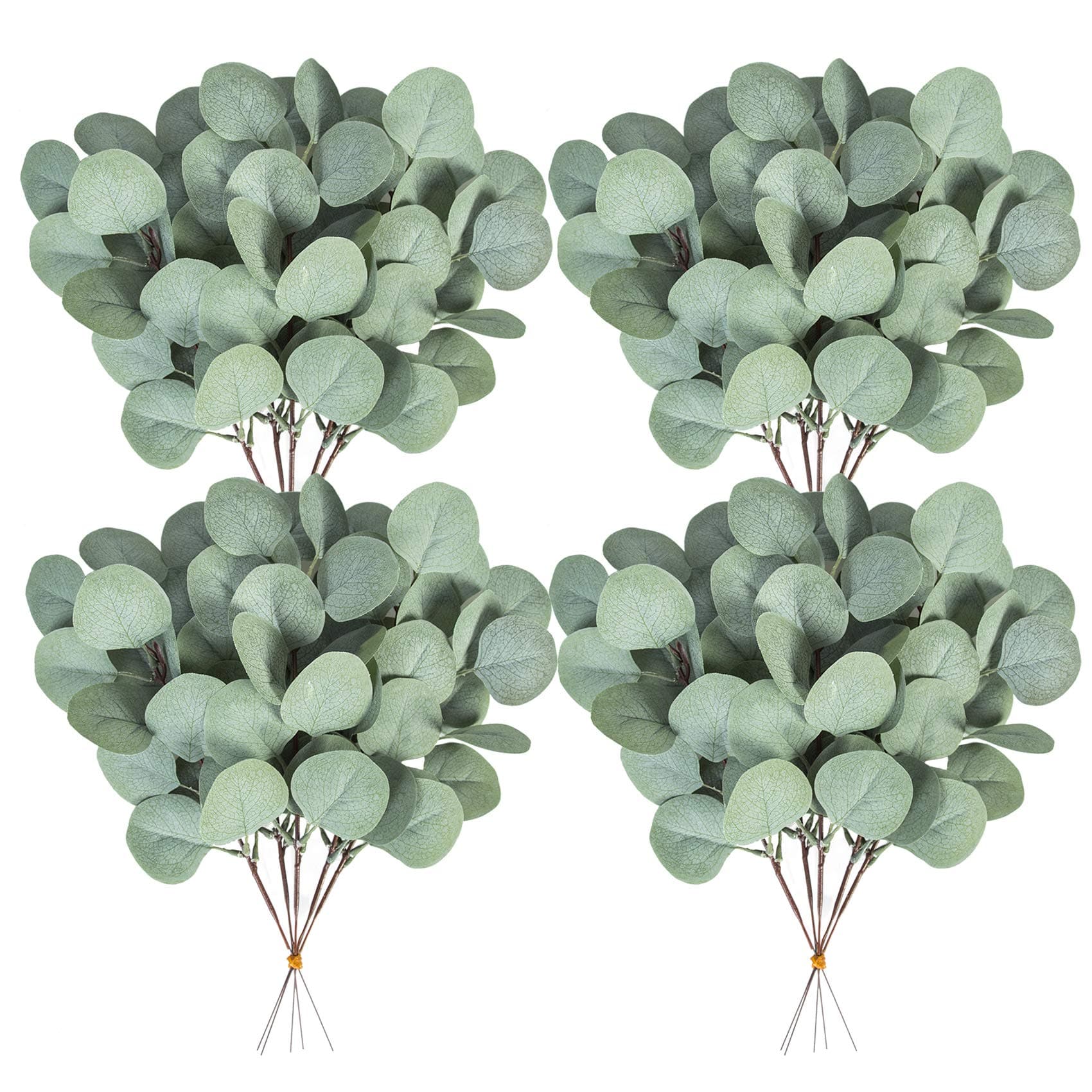 Ouddy Decor 20 Pcs Fake Eucalyptus Leaves Stems 14.2" Tall Silver Dollar Artificial Greenery Stems for Home Wedding Decor Faux Eucalyptus Plant Bride Bouquet Vase Floral Arrangement (Grey Green)