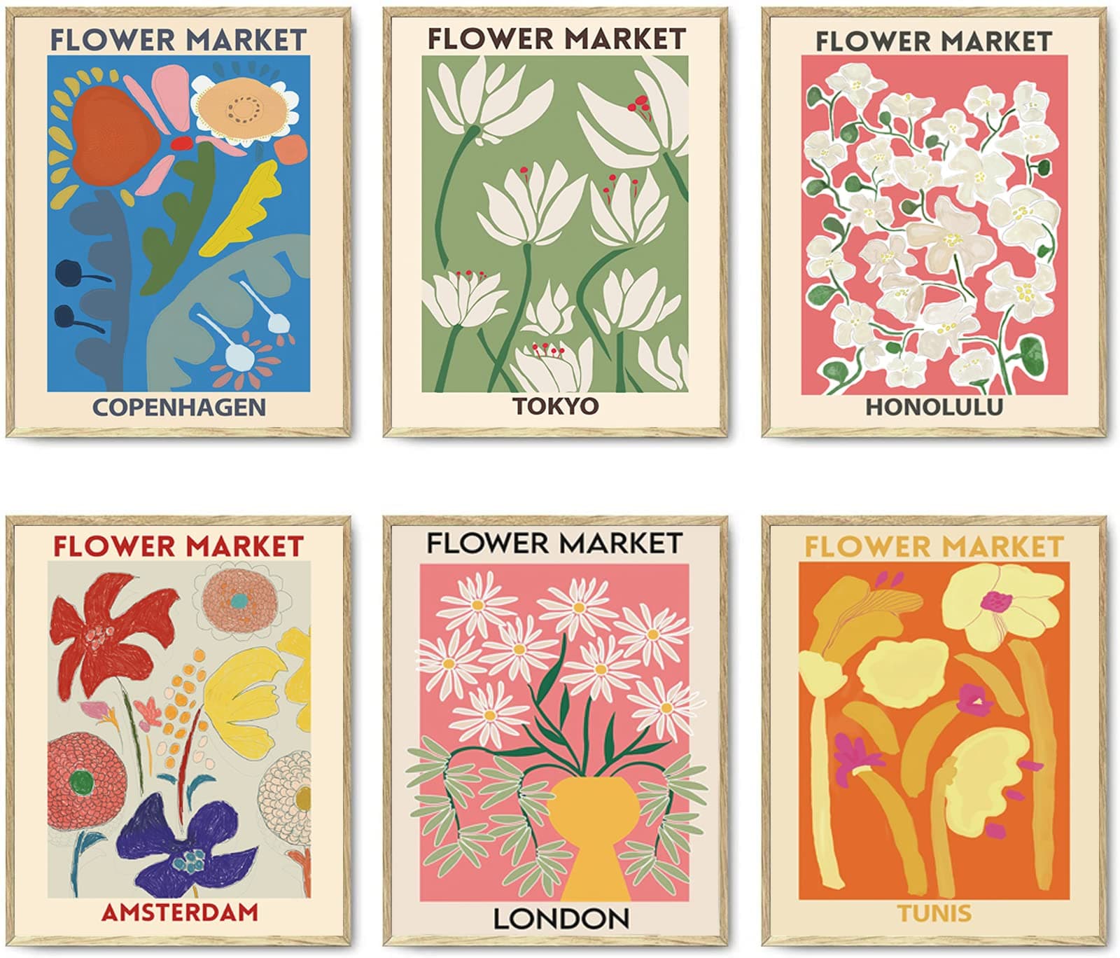 PUYIQARE Wall Art Poster Set of 6, Flower Market Art Prints for Living Room Decor, Unframed (8x10 Inch, Multicolor)