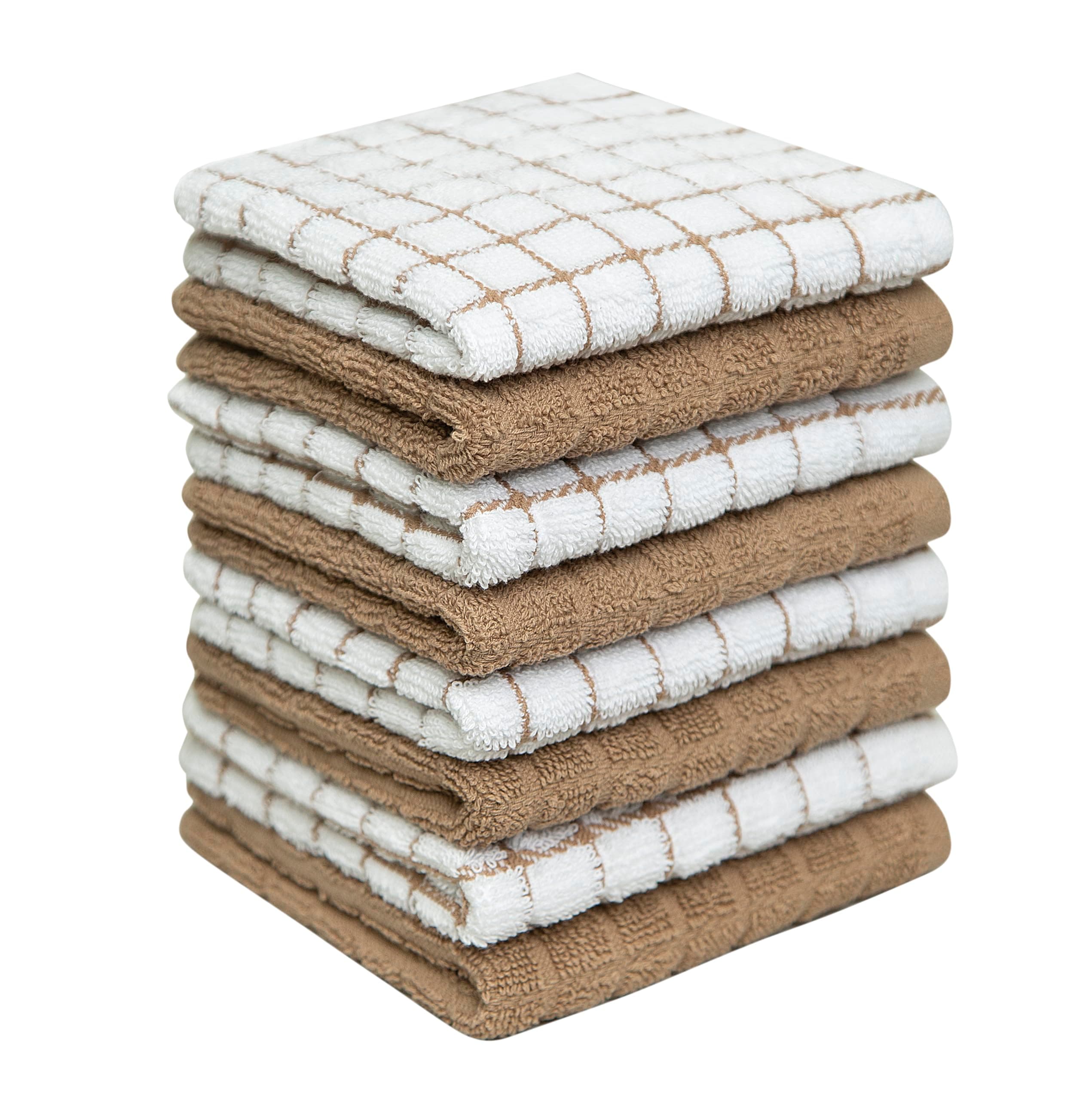 Bumble Dish Cloths (8 Pack) | 12" x 12" | 100% Cotton Kitchen Towels | 405 GSM | Soft, Highly Absorbent & Durable Dish Towels for Kitchen | Tan