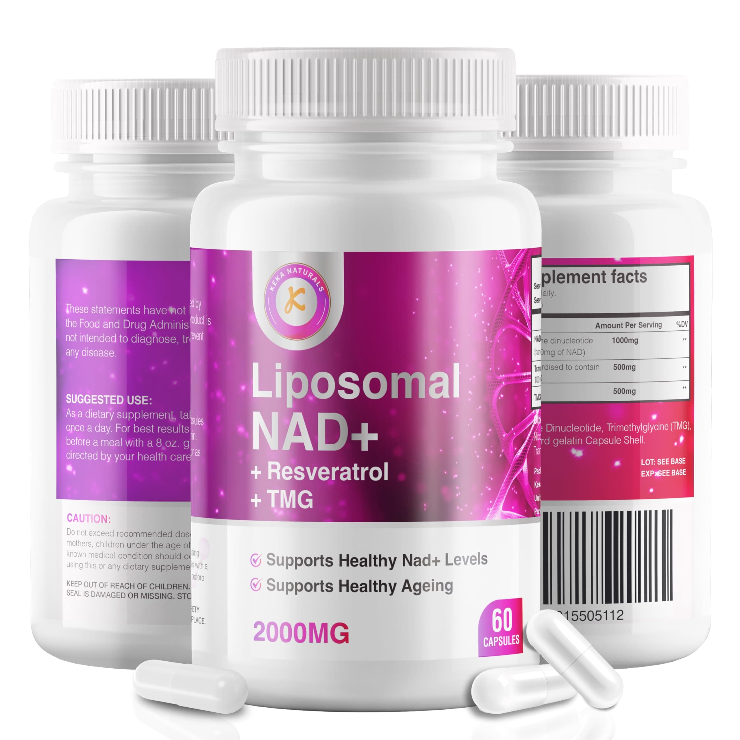 Pure NAD + Trans-Resveratrol + TMG | 2000mg | 3-in-1 Advanced Formula | NAD Resveratrol TMG Supplement | Boost NAD+ | Immune & Energy Support, Skin & Overall Health | 60 Capsules