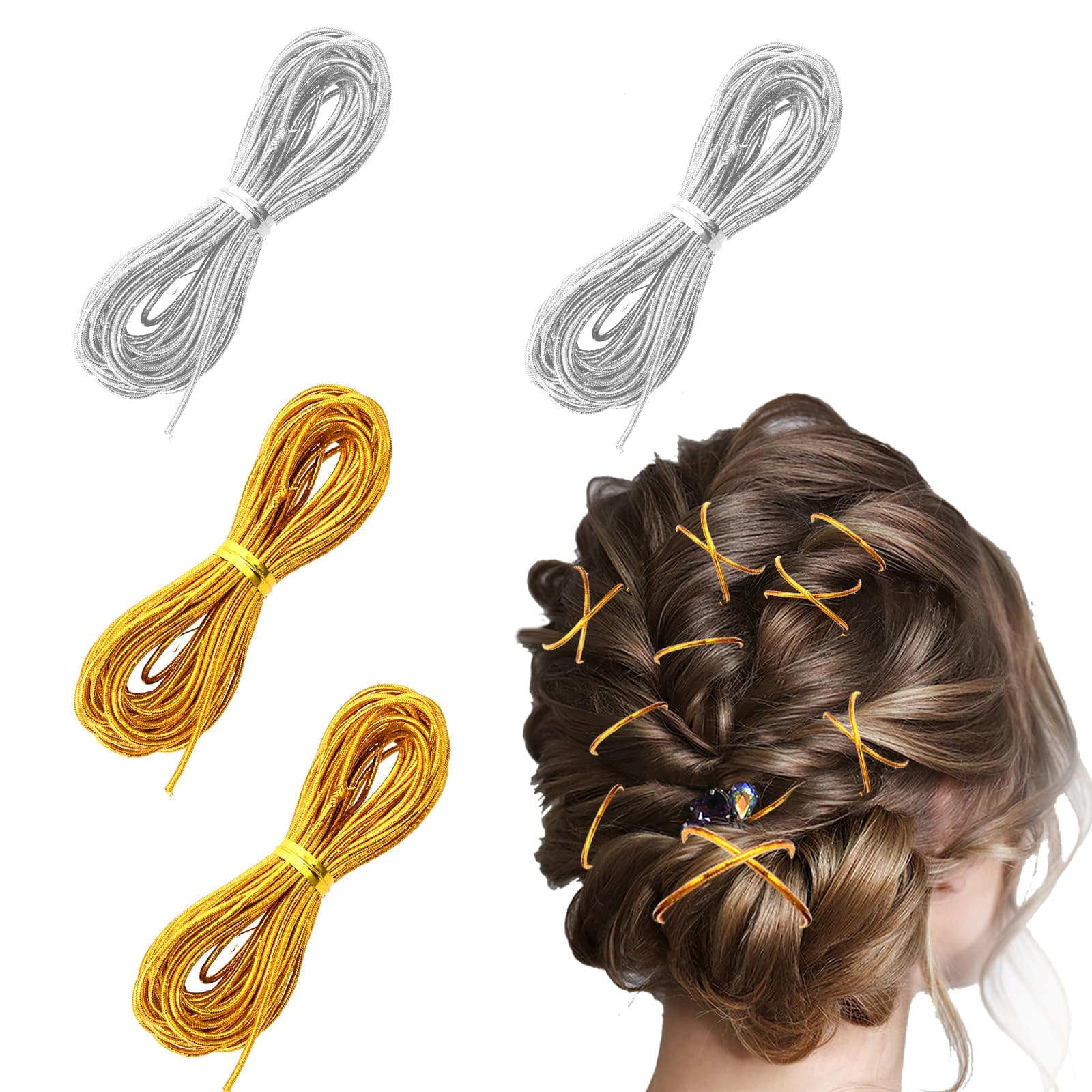 Teaaha 4PCS 5M Dreadlock Braids Hair Accessories, Gold String for Hair Gold Sliver Hair Wire for Braids, Hair Wrap String Braiding Rope Braiding Hair Deco for Hair Braiding Twist Gift