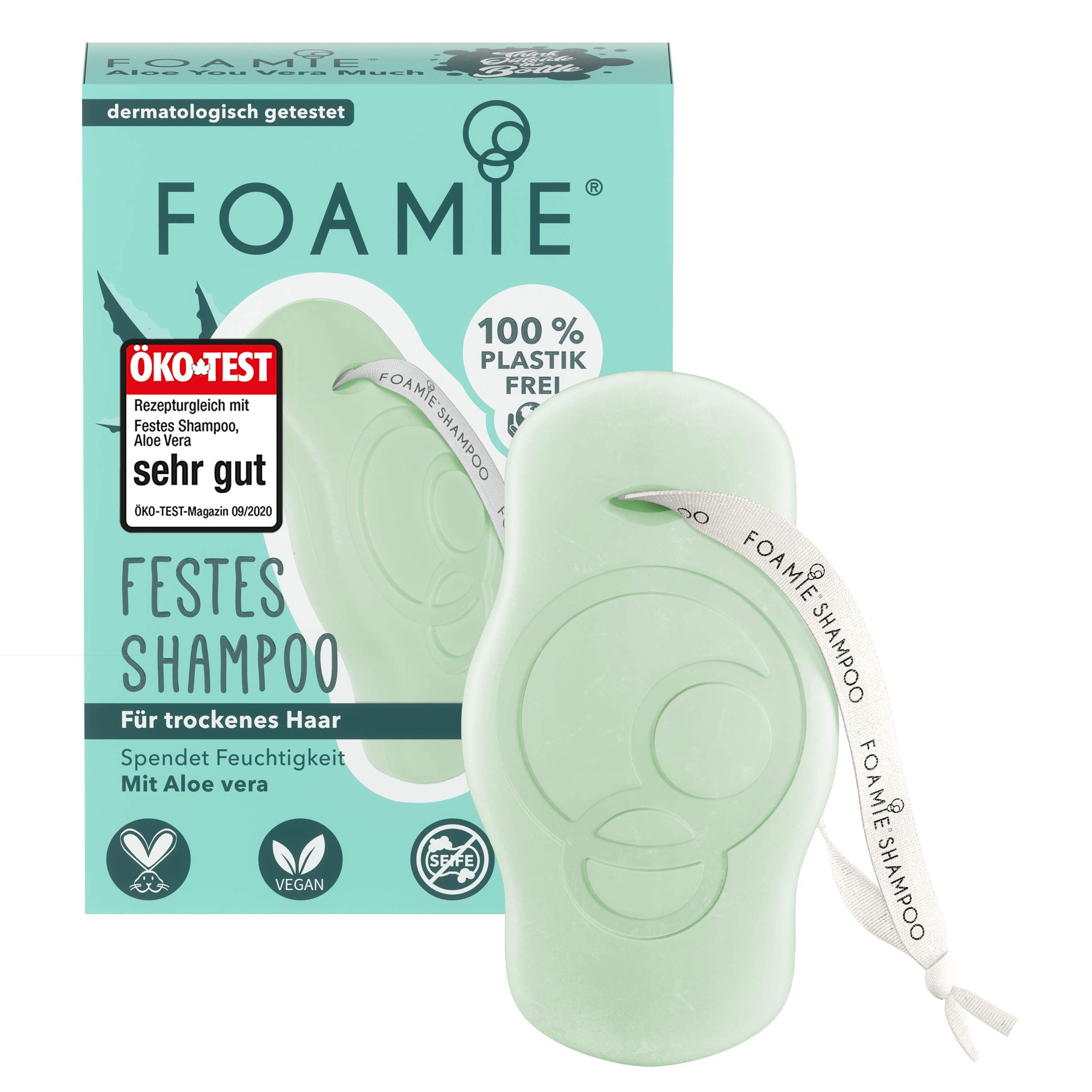 Foamie Shampoo Bar, Aloe - Moisturising for Dry Hair - Plastic-Free, pH-Balanced, Soap-Free, No Nasties, Vegan - Perfect for Travel