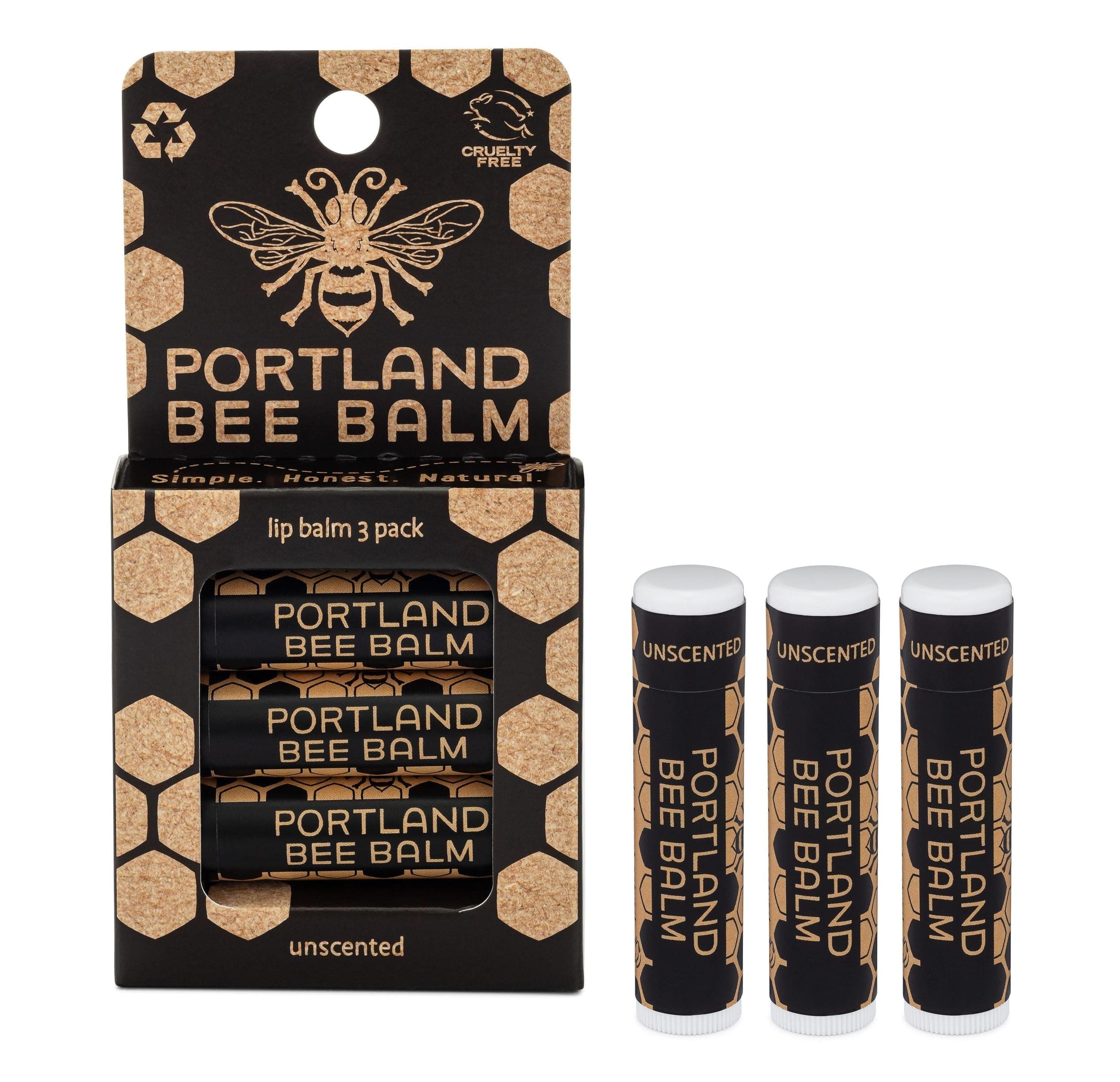 All Natural Handmade Beeswax Based Lip Balm, Unscented 3 Tube Pack