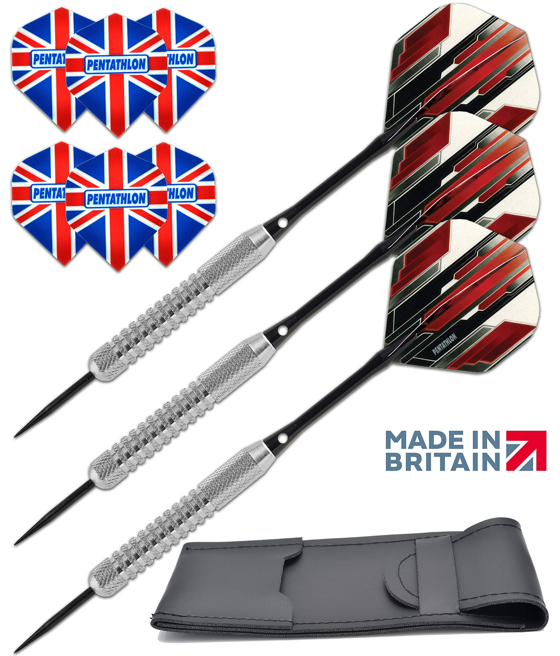 Pentathlon Tungsten Look Steel Tip Darts set 22 g + TWO FREE sets of spare flights + Darts Wallet