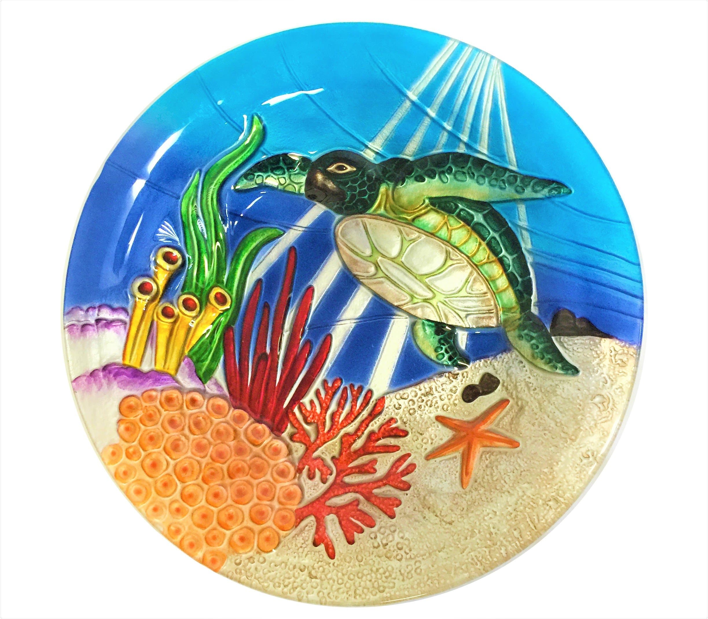 Continental Art CAC02988 18" Hand Painted Sea Turtle Glass Bowl