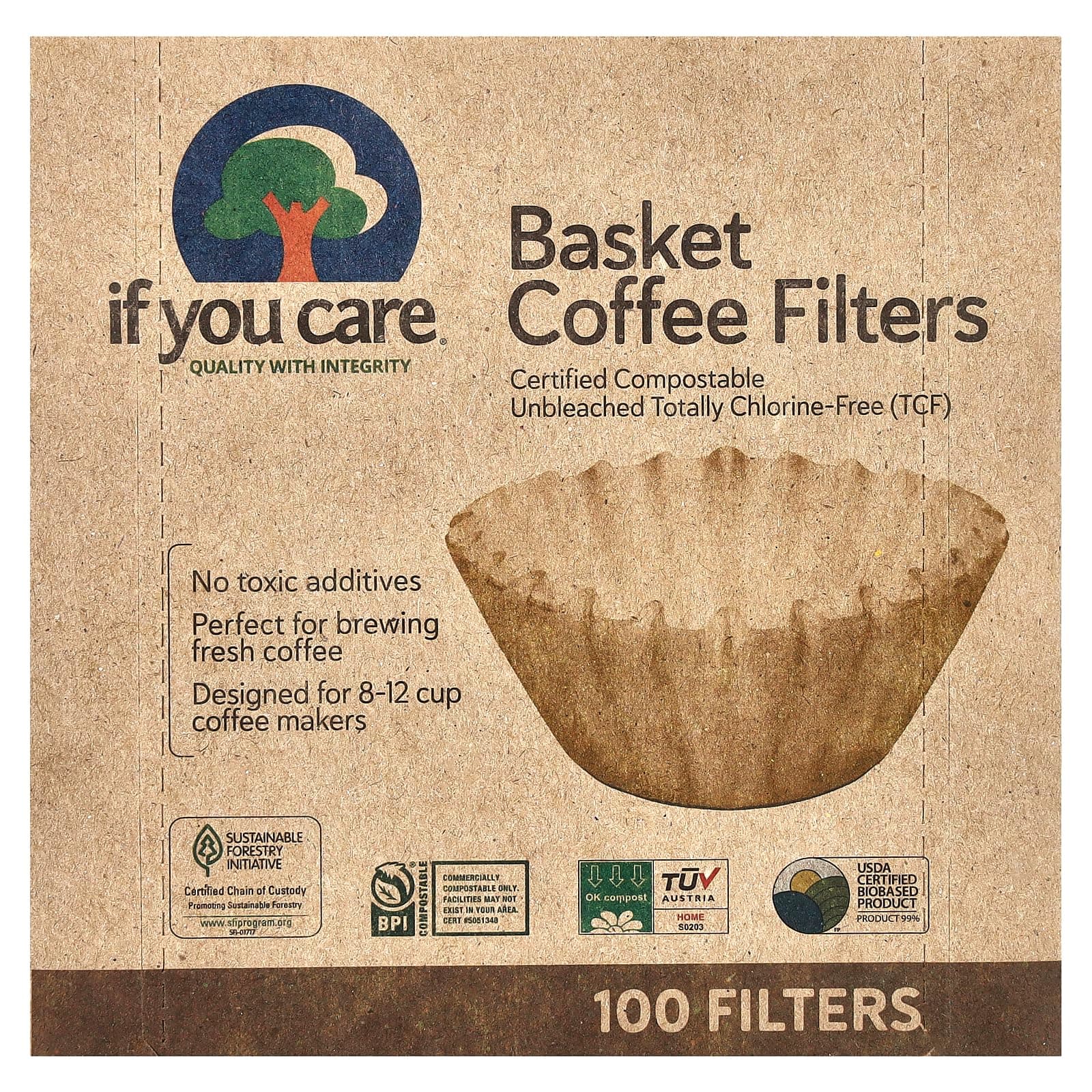 If You Care Coffee Filter Baskets (1x100 CT), Fits 8-12 Cup Drip Coffee Makers