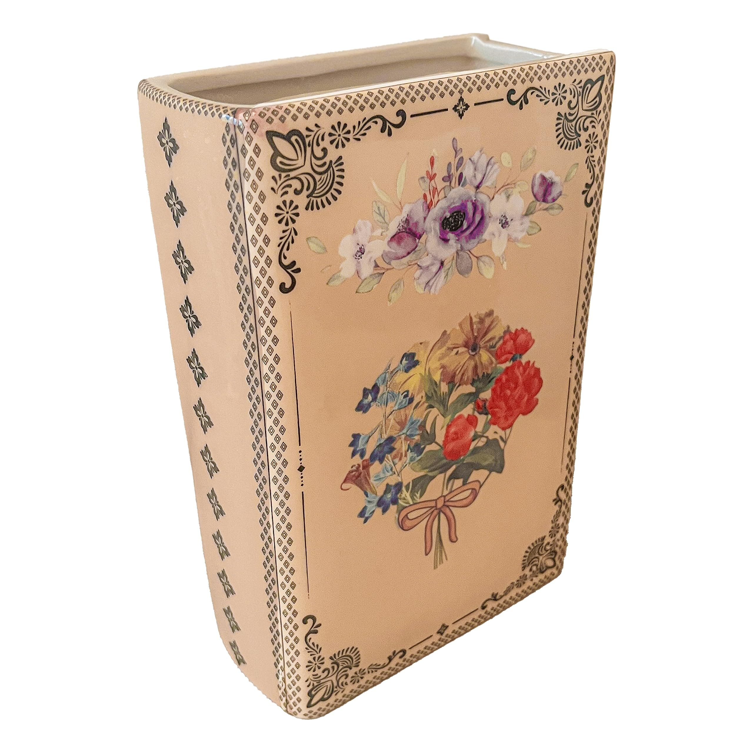 Ceramic Book Vase for Flowers, Vintage Book Vases, Cute Bookshelf Decor for Book Lovers, Unique Flower Vases Decorative
