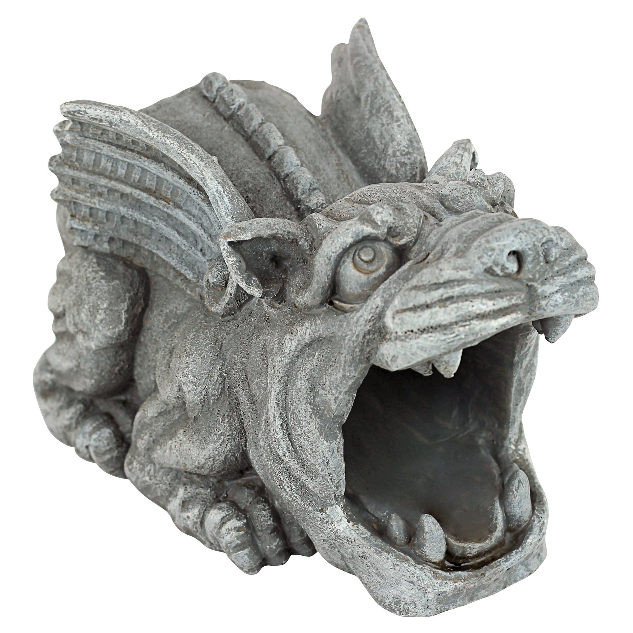 Roland the Gothic Gargoyle Gutter Guardian Rain Downspout Extension Outdoor Statue, 10 Inch Long, Cast Stone Resin, Grey Stone Finish