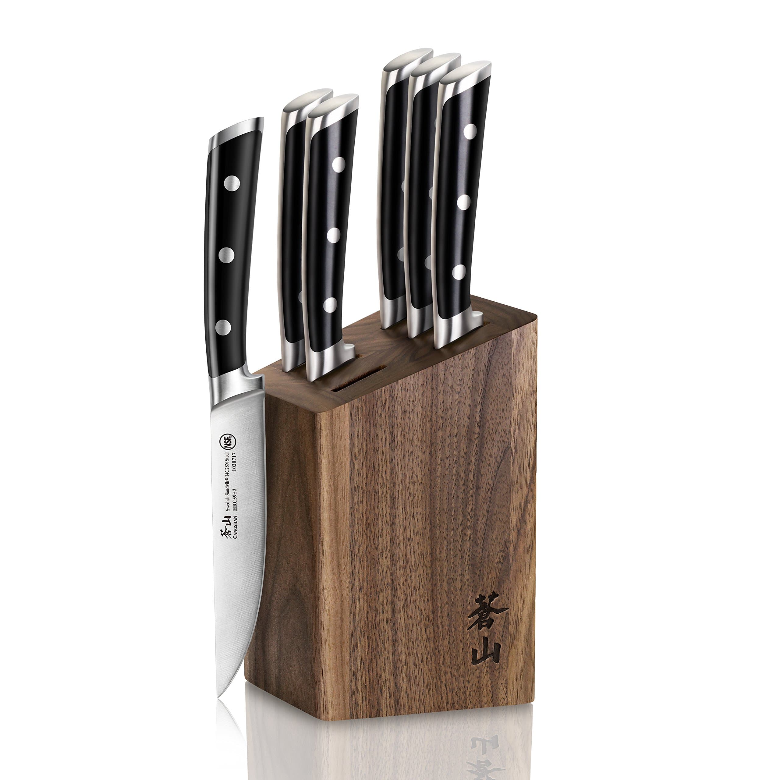 TS Series 1022261 Swedish 14C28N Steel Forged 6-Piece Steak Knife Block Set, Walnut