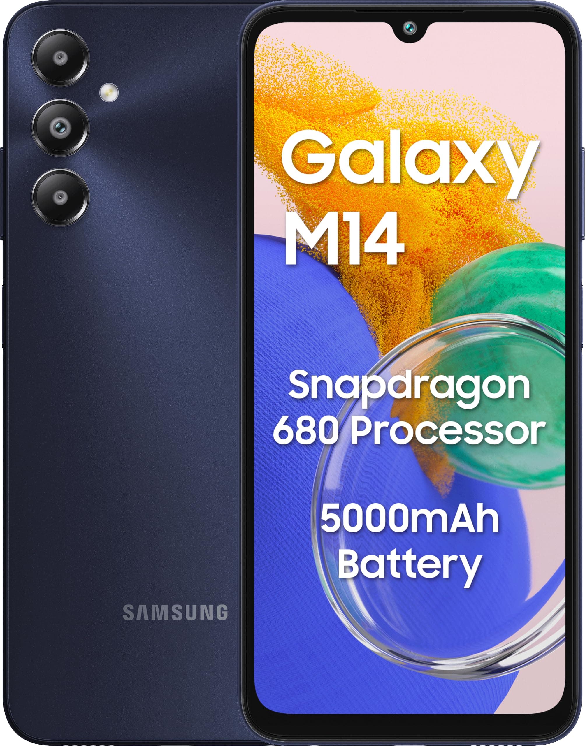 Galaxy M14 4G (Sapphire Blue,4GB,64GB) | 50MP Triple Cam | 5000mAh Battery | Snapdragon 680 Processor | 2 Gen. OS Upgrade & 4 Year Security Update | 8GB RAM with RAM Plus | Without Charger