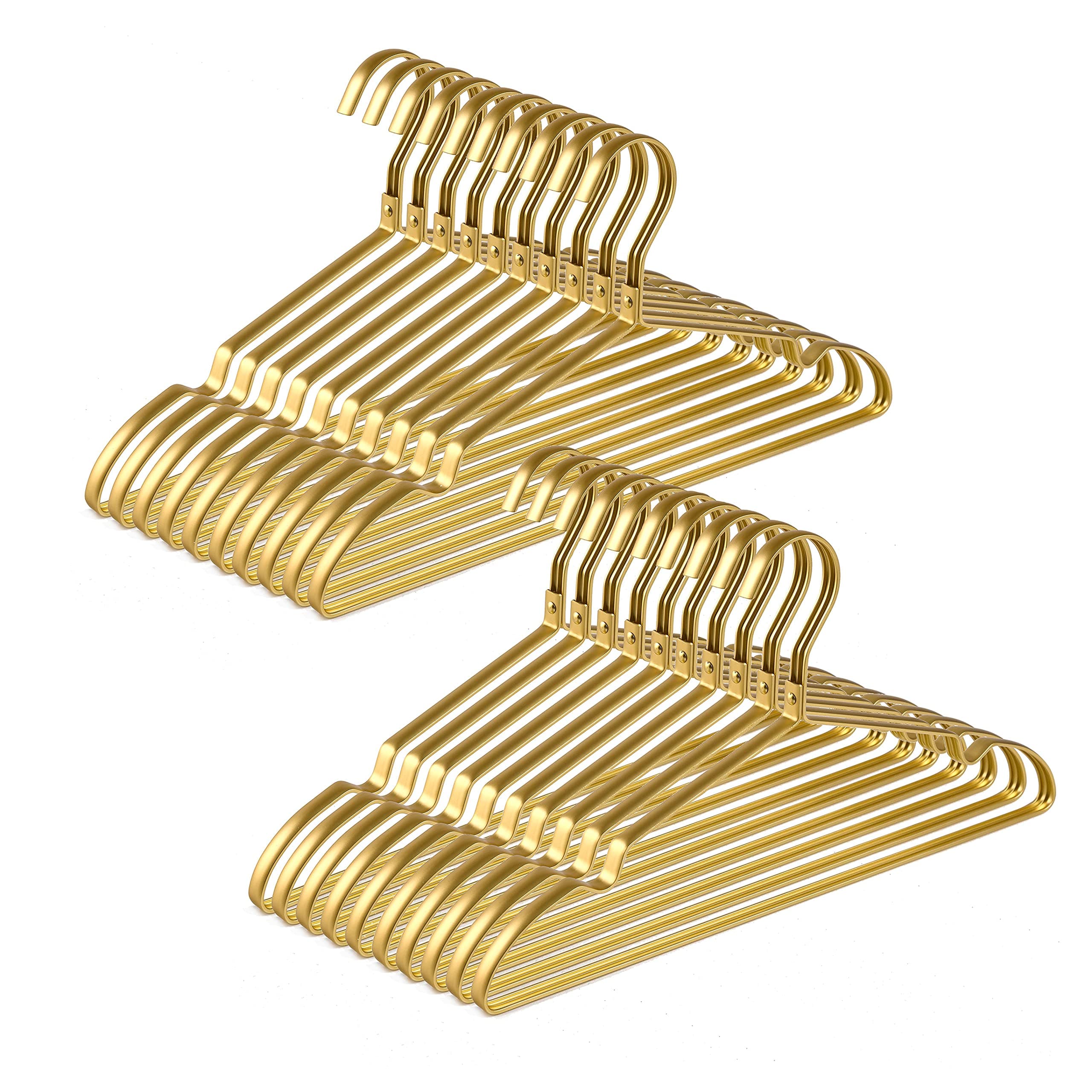 Amber Home 20 Pack Premium Matte Gold Aluminum Coat Hangers, 16.5” Extra Smooth & Durable Metal Shirt Dress Hanger, Light & Sturdy Metal Rack for Jacket Trouser Pant Slack