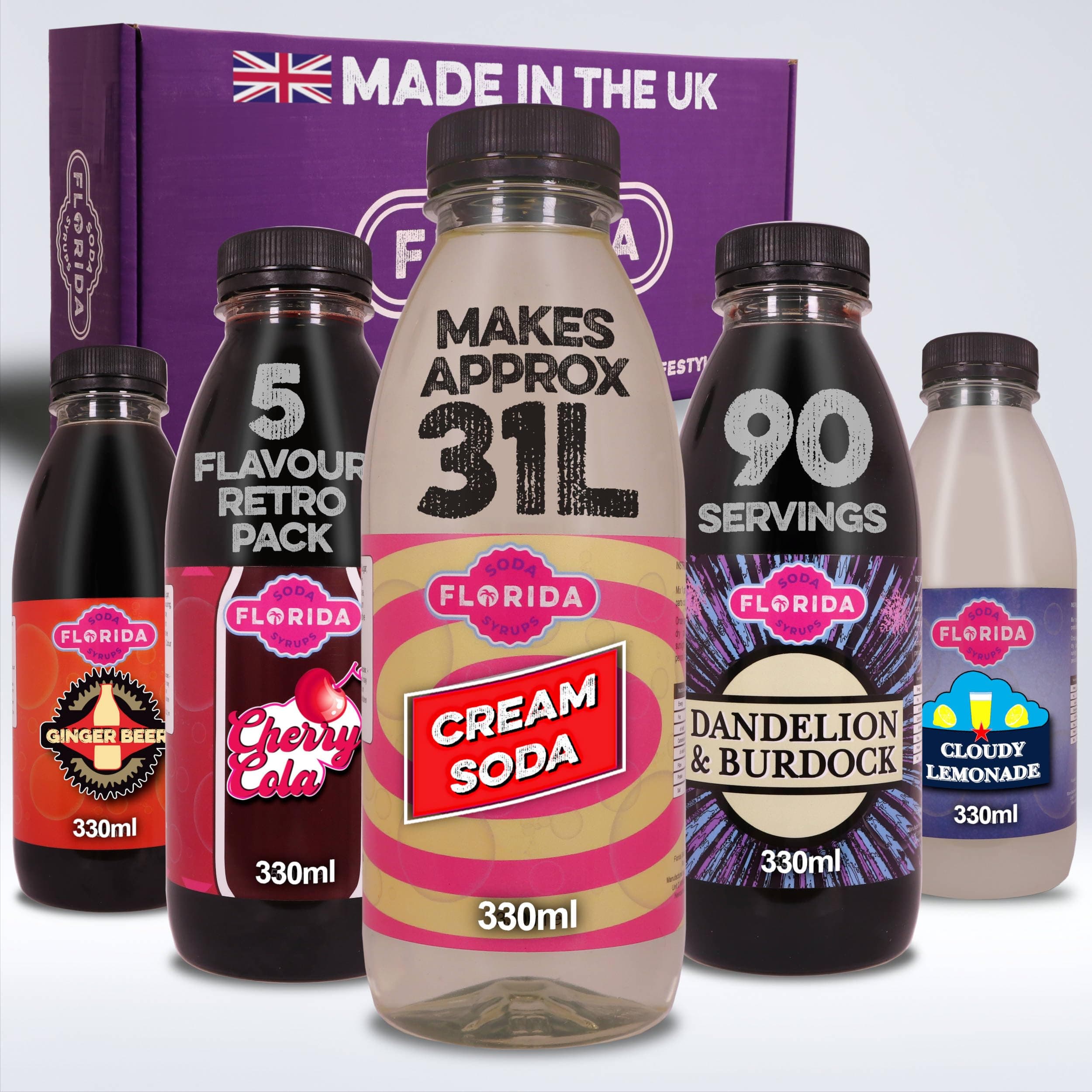 – Florida Soda Syrup Compatible With Sodastream - Retro Flavours Aspartame Free Cream Soda, Cloudy Lemonade, Ginger Beer, Cherry Cola & Dandelion and Burdock